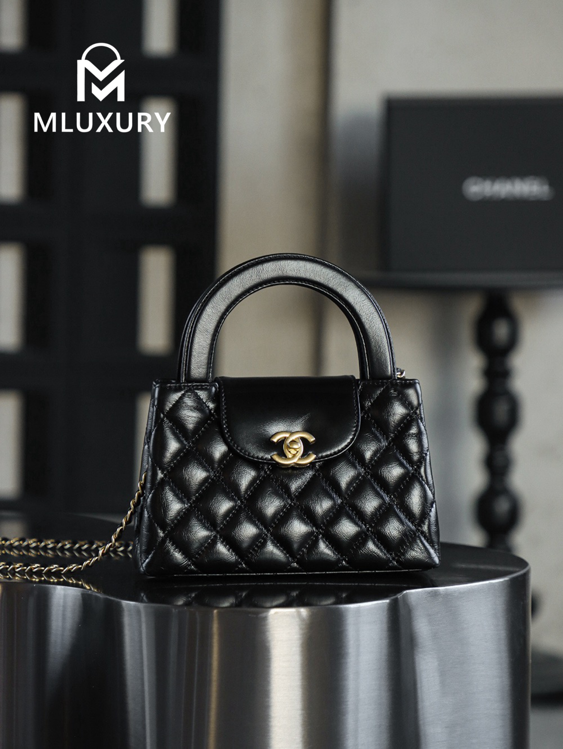 CHANEL 25C Kelly Bag, Black&Gold, Calfskin