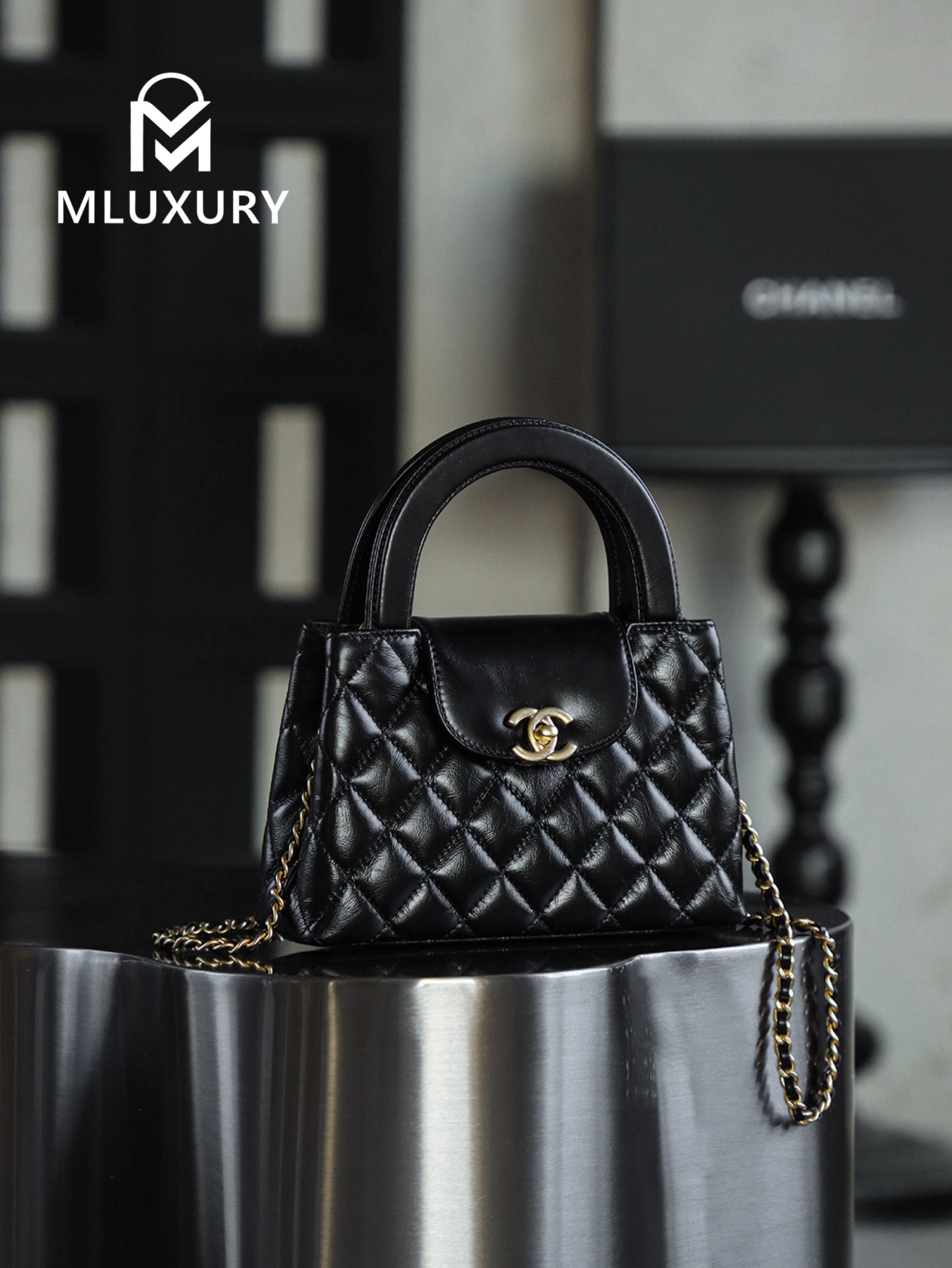 CHANEL 25C Kelly Bag, Black&Gold, Calfskin