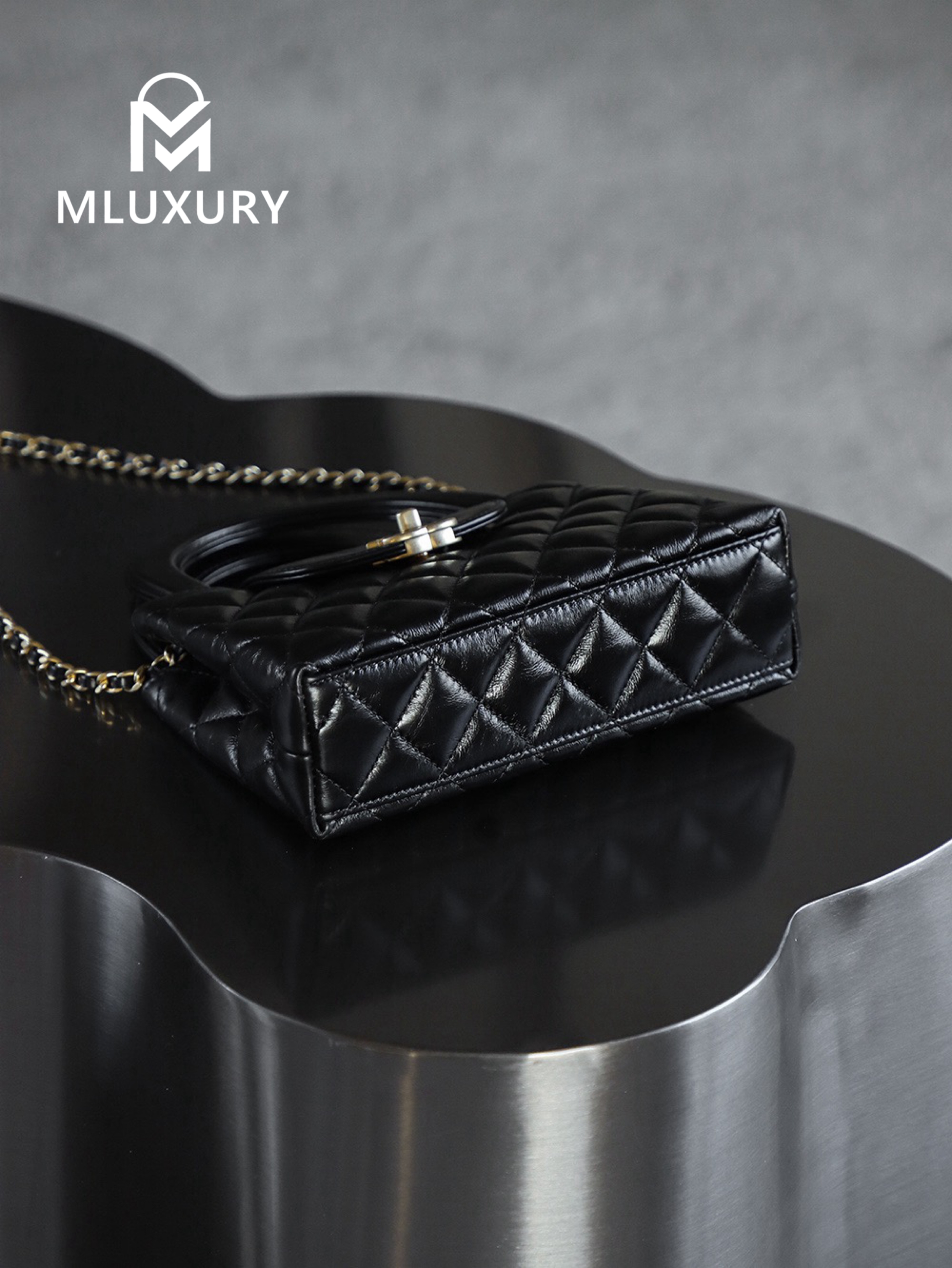 CHANEL 25C Kelly Bag, Black&Gold, Calfskin