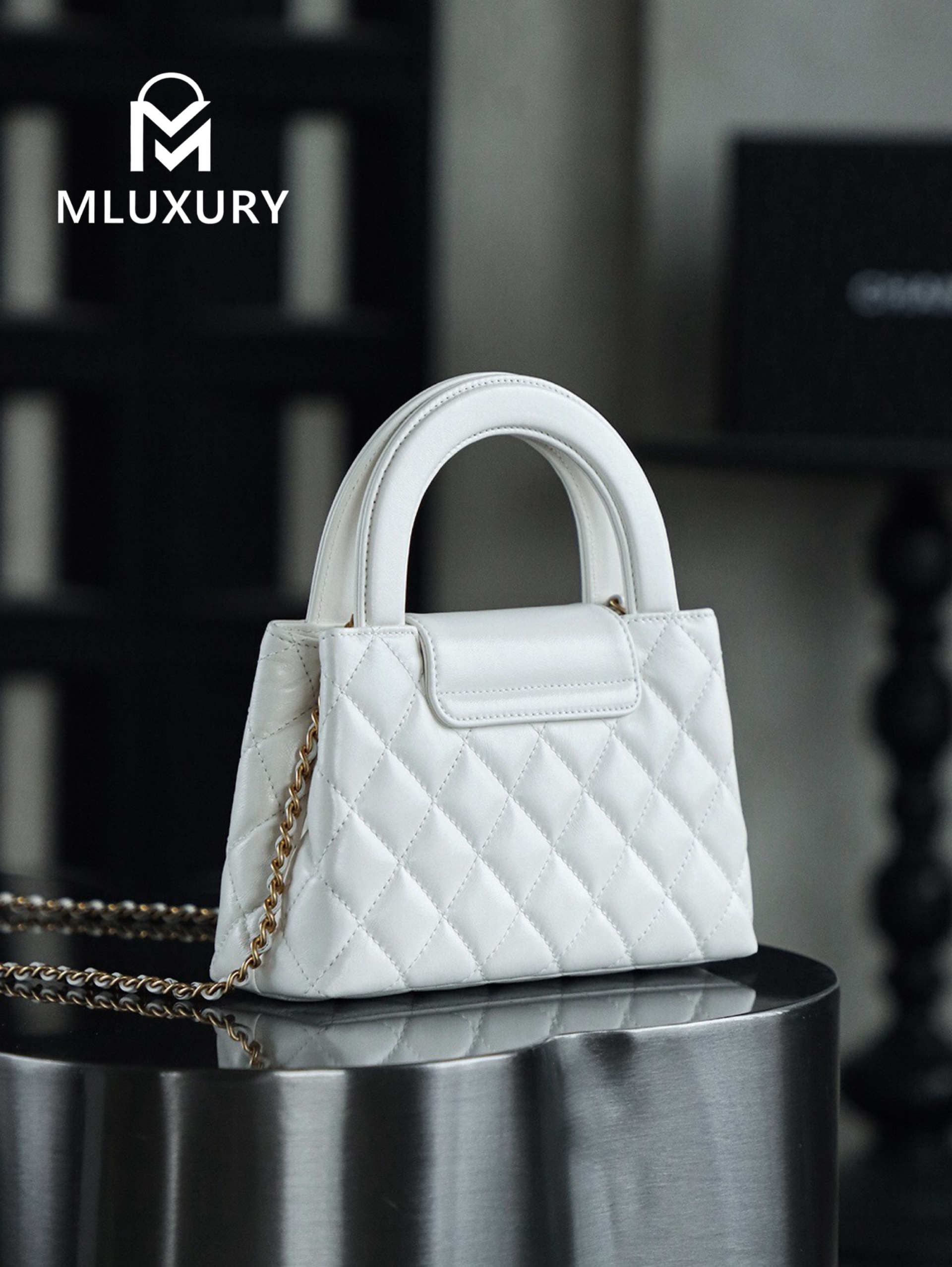 CHANEL 25C Kelly Bag, White&Gold, Calfskin