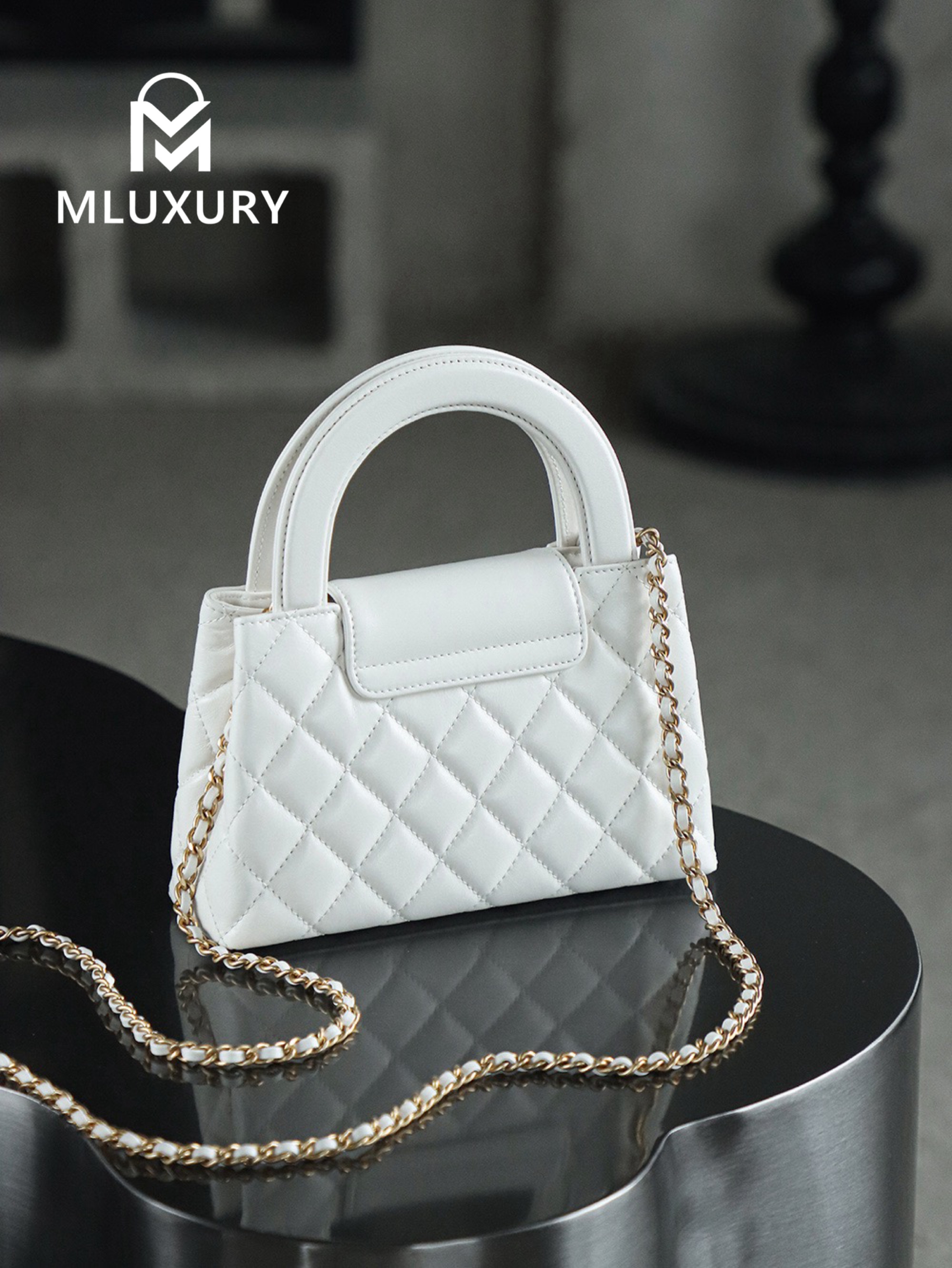 CHANEL 25C Kelly Bag, White&Gold, Calfskin