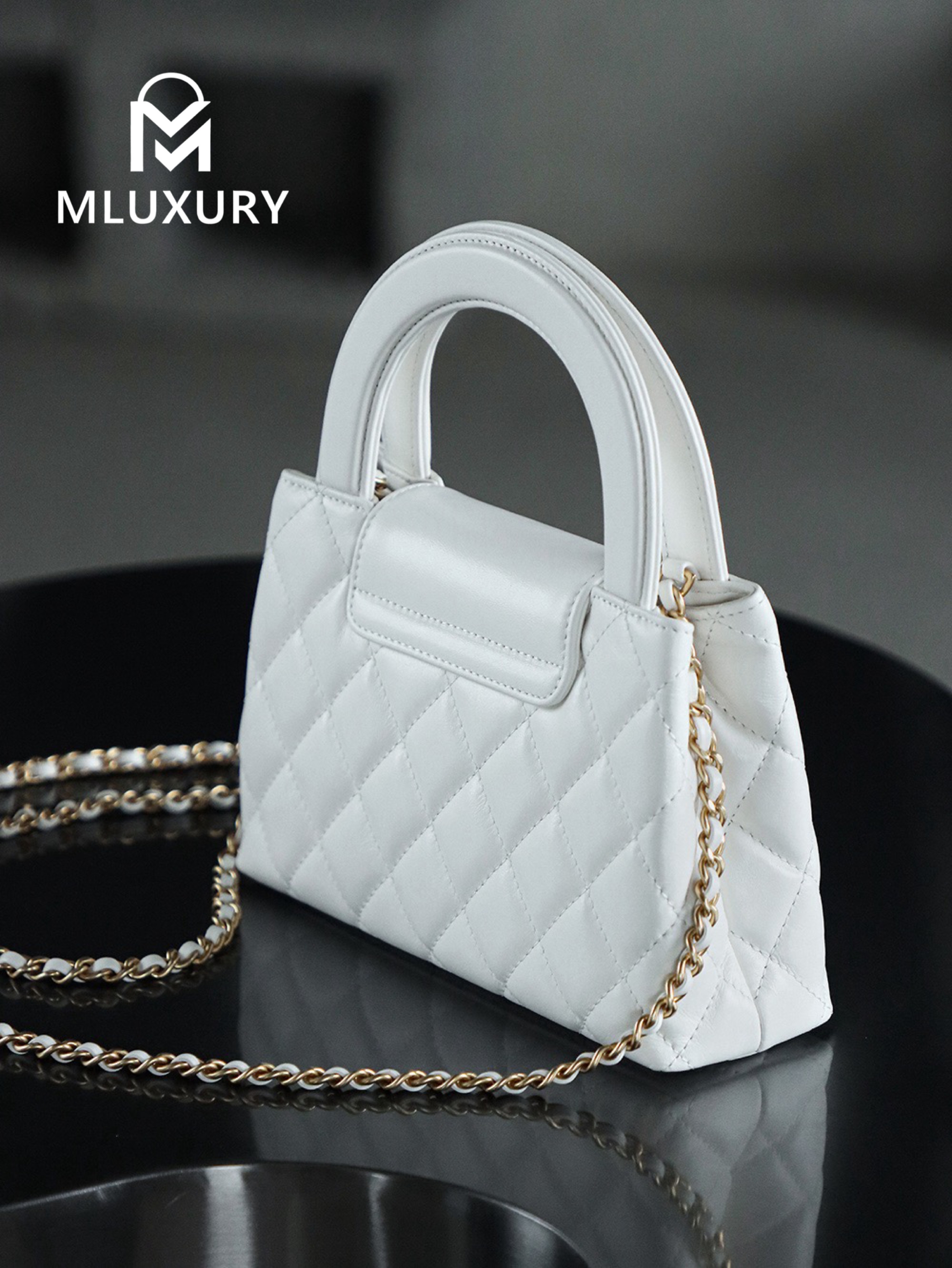 CHANEL 25C Kelly Bag, White&Gold, Calfskin
