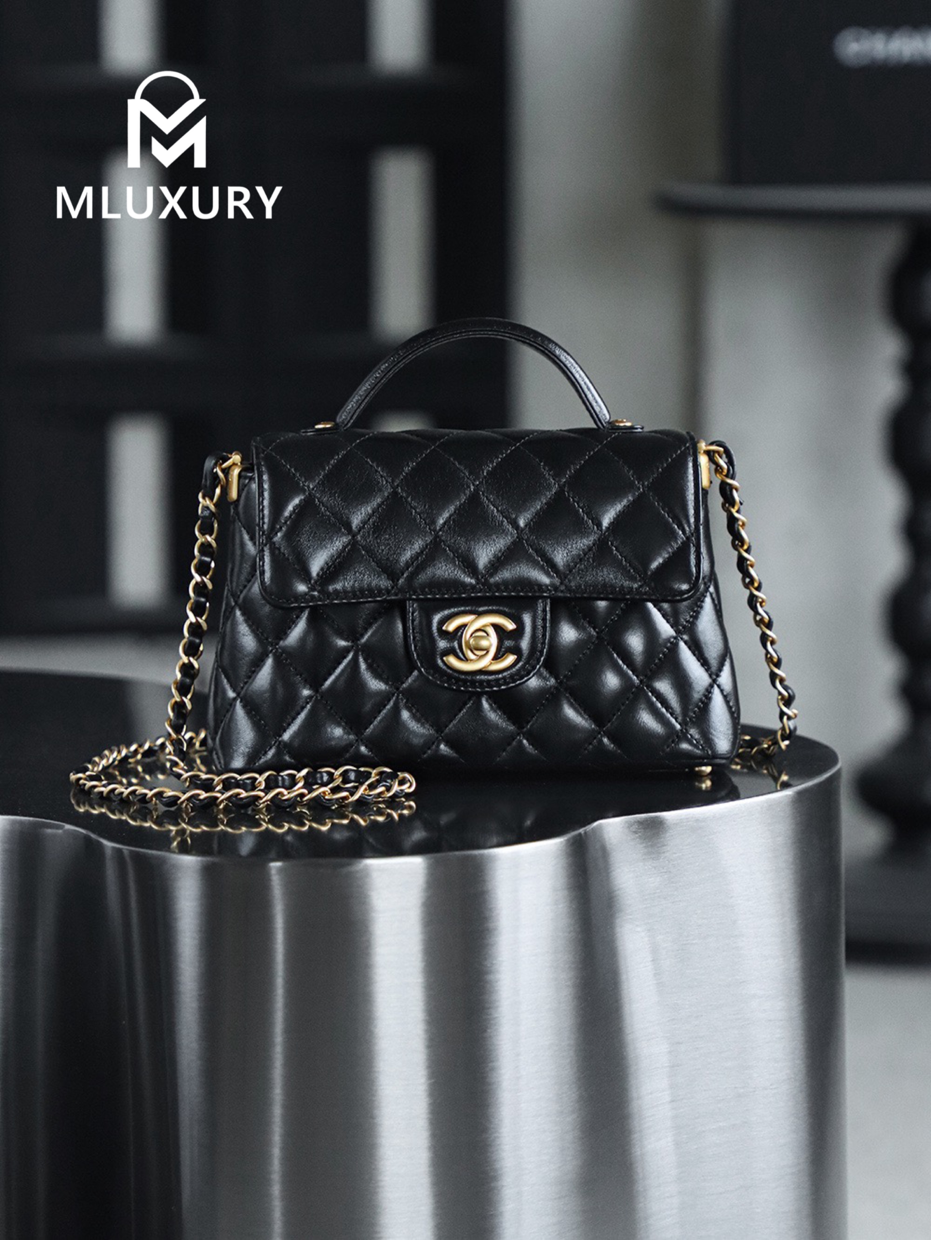 CHANEL 25 Kelly Small, Black&Gold, GR Genuine Glossy Lambskin