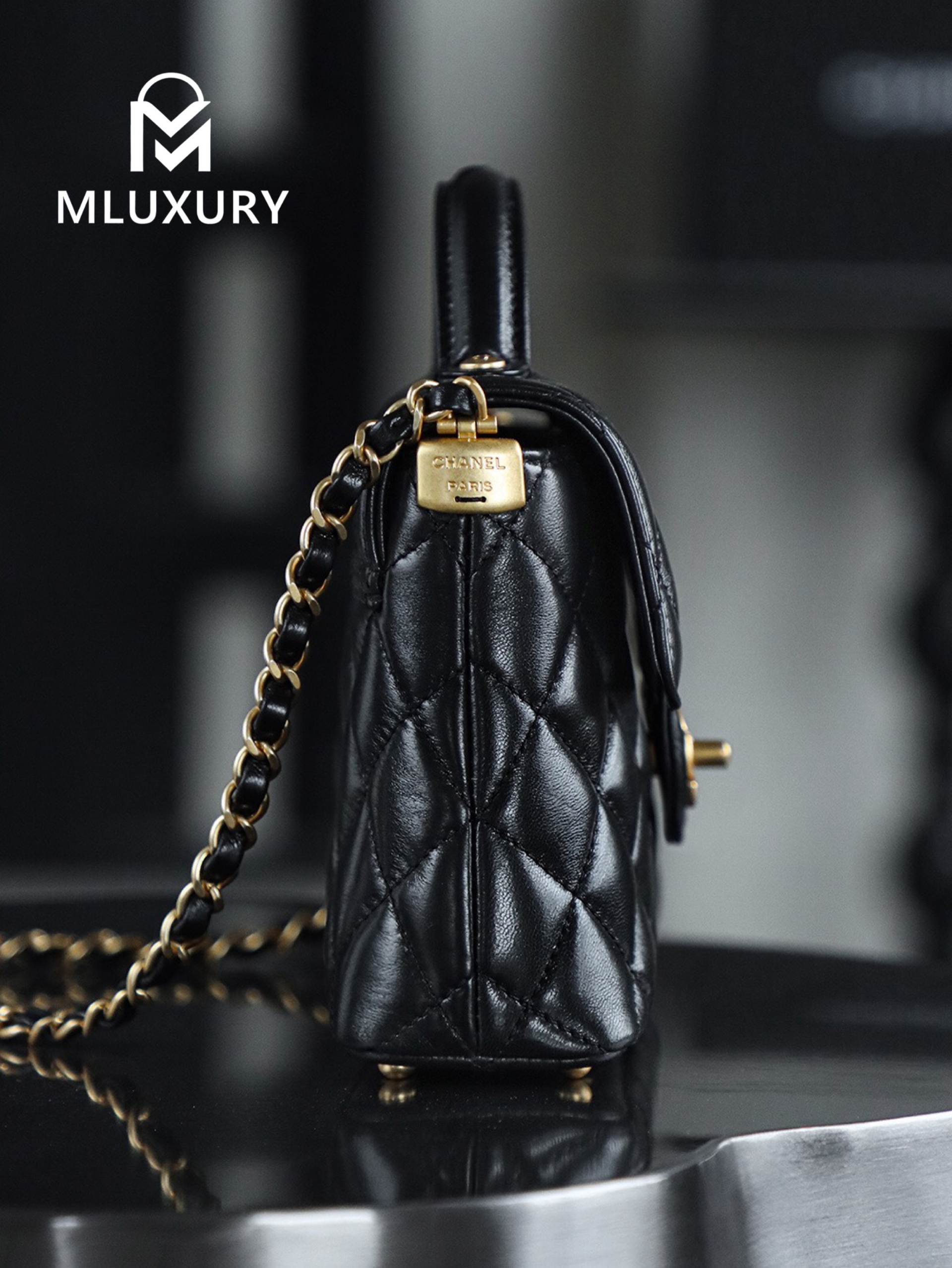 CHANEL 25 Kelly Small, Black&Gold, GR Genuine Glossy Lambskin