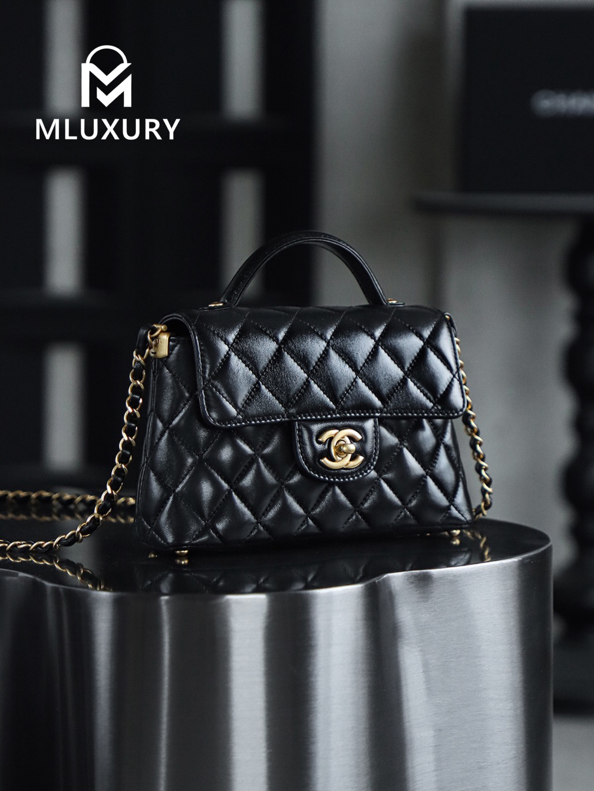 CHANEL 25 Kelly Small, Black&Gold, GR Genuine Glossy Lambskin