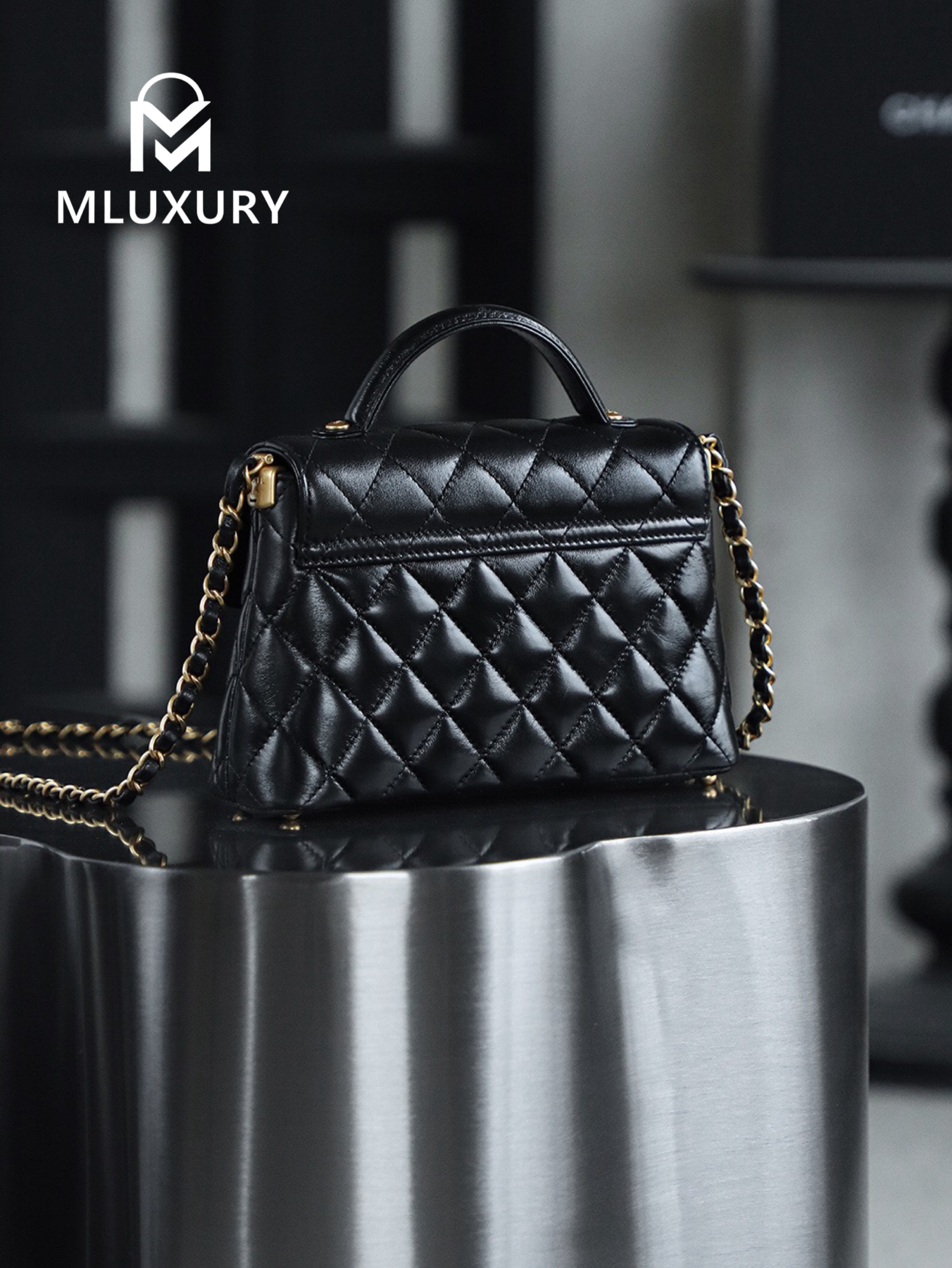 CHANEL 25 Kelly Small, Black&Gold, GR Genuine Glossy Lambskin