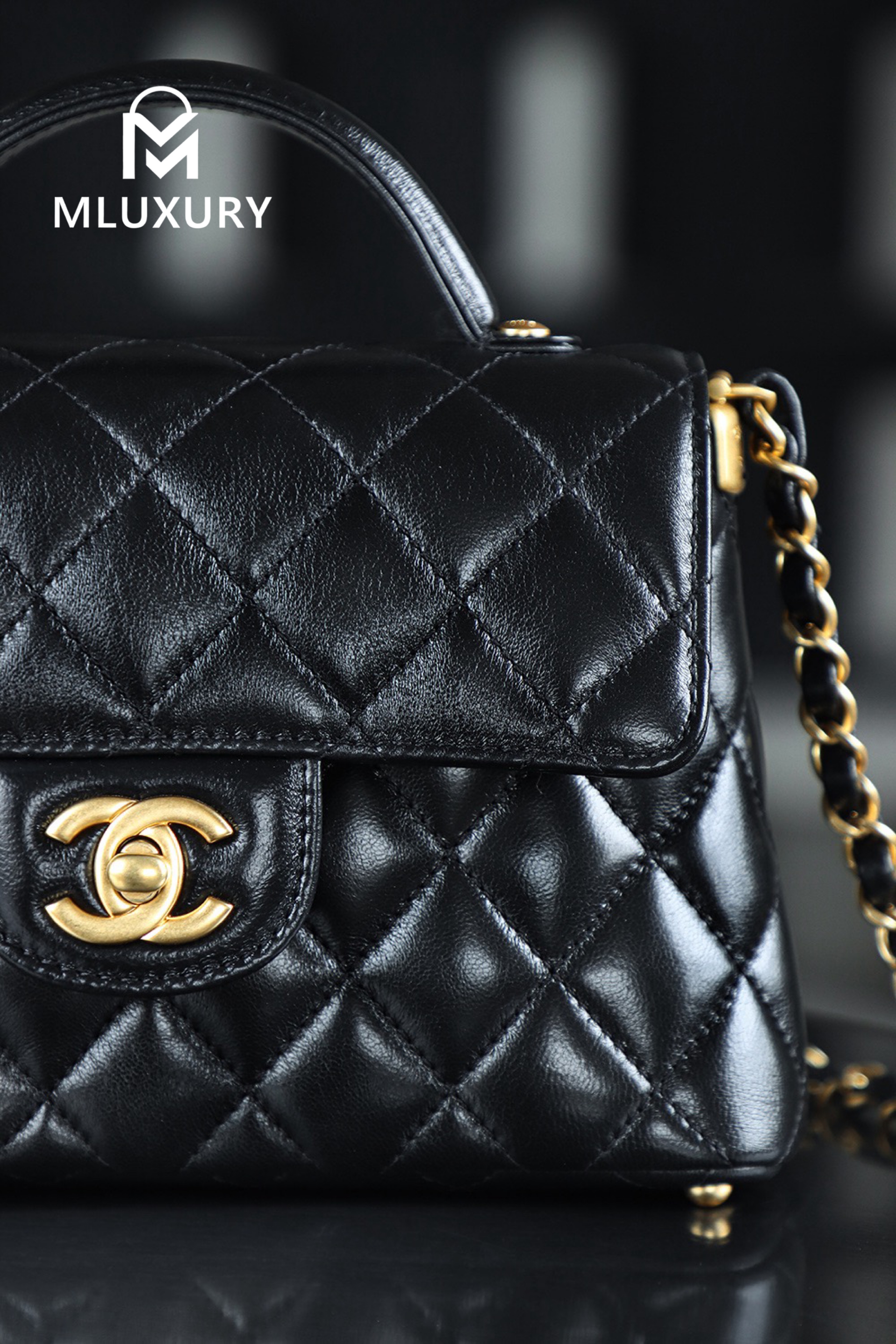 CHANEL 25 Kelly Small, Black&Gold, GR Genuine Glossy Lambskin