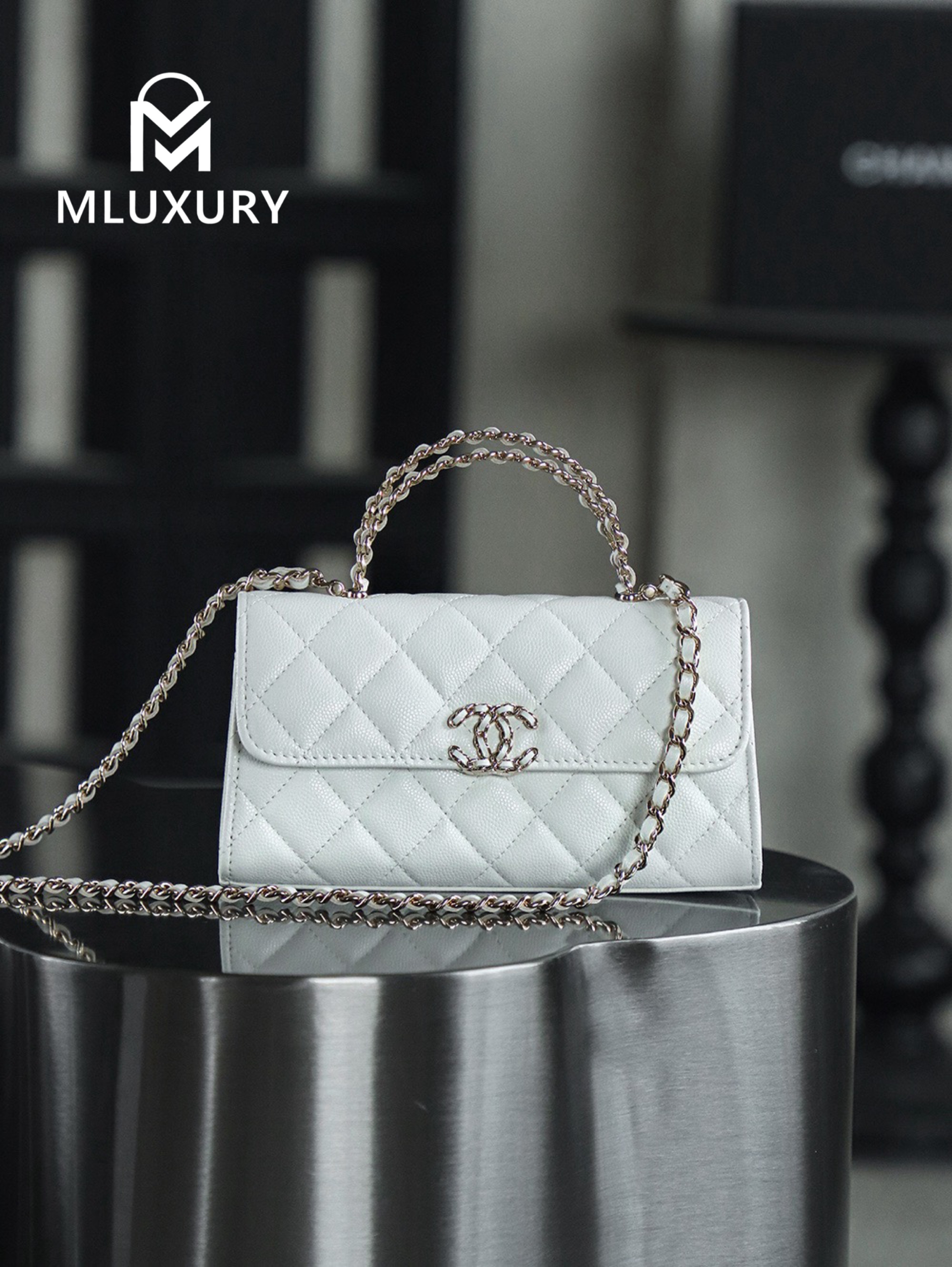 CHANEL 25S Mini Kelly (Horizontal), White, Imla Three Lambskin