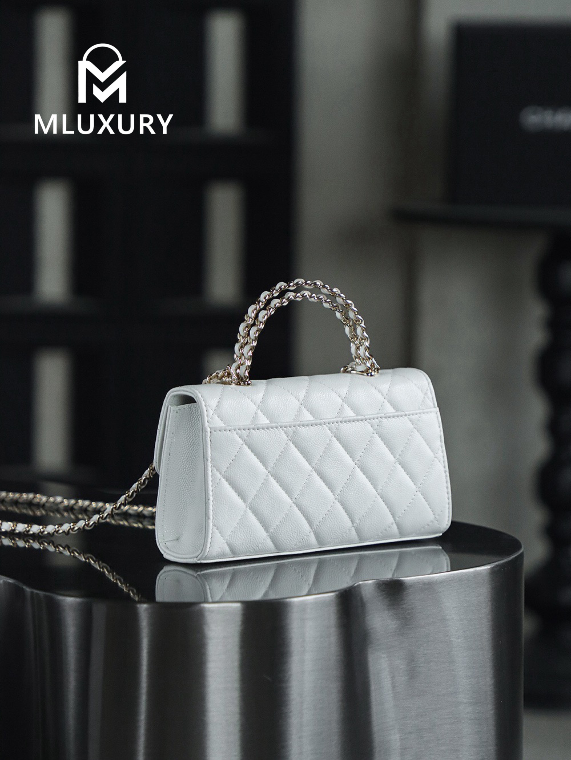 CHANEL 25S Mini Kelly (Horizontal), White, Imla Three Lambskin