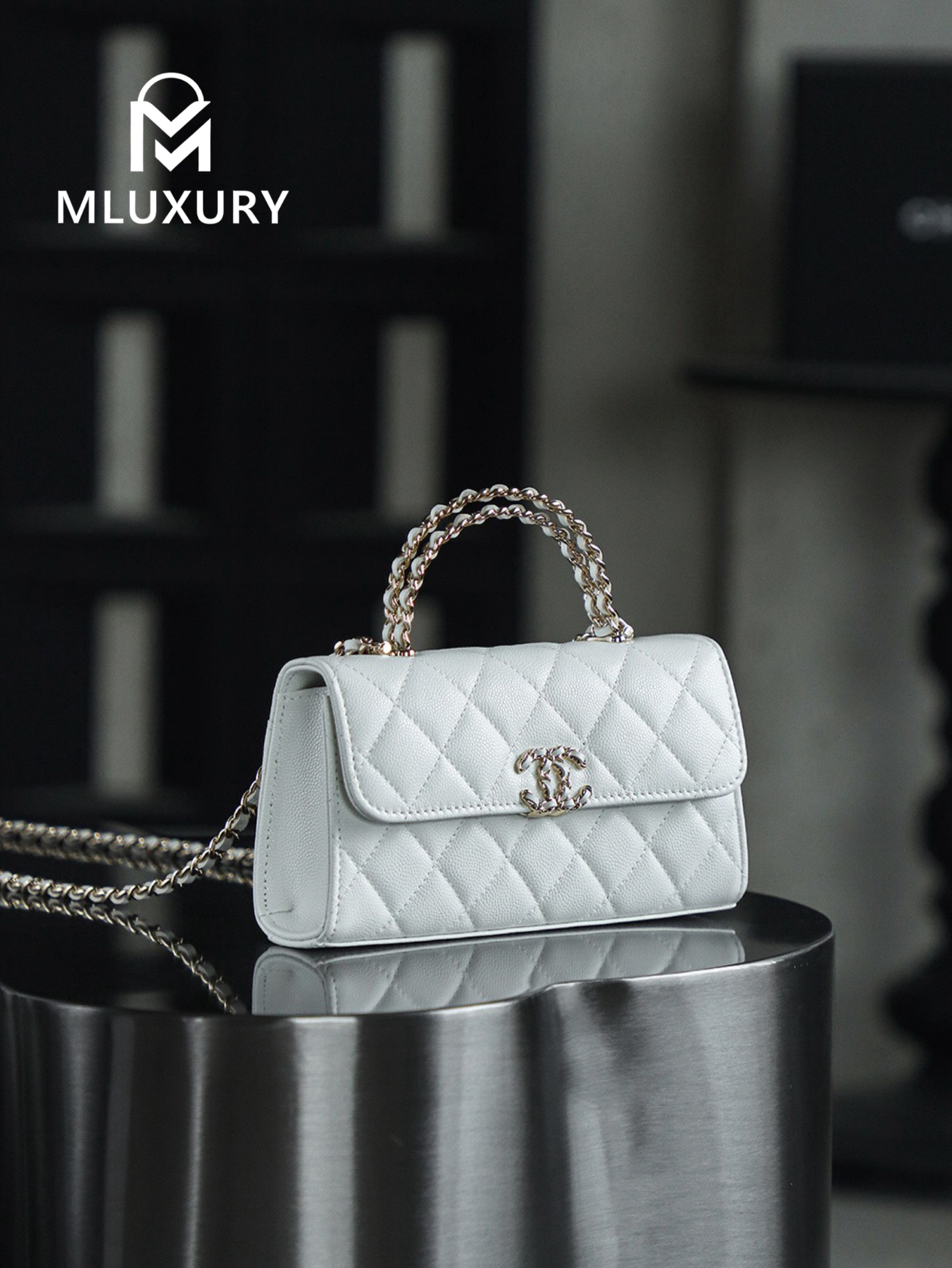 CHANEL 25S Mini Kelly (Horizontal), White, Imla Three Lambskin