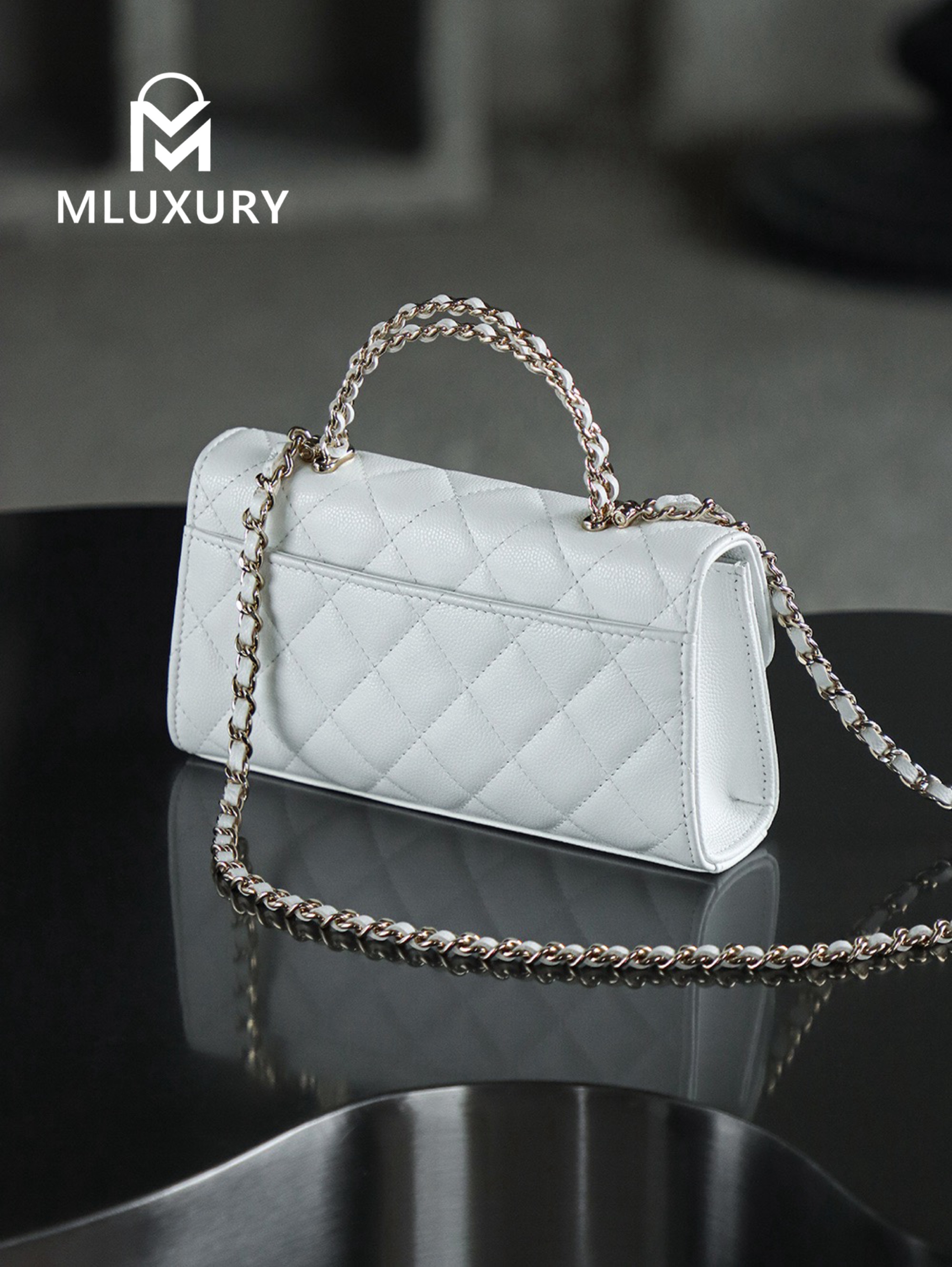 CHANEL 25S Mini Kelly (Horizontal), White, Imla Three Lambskin