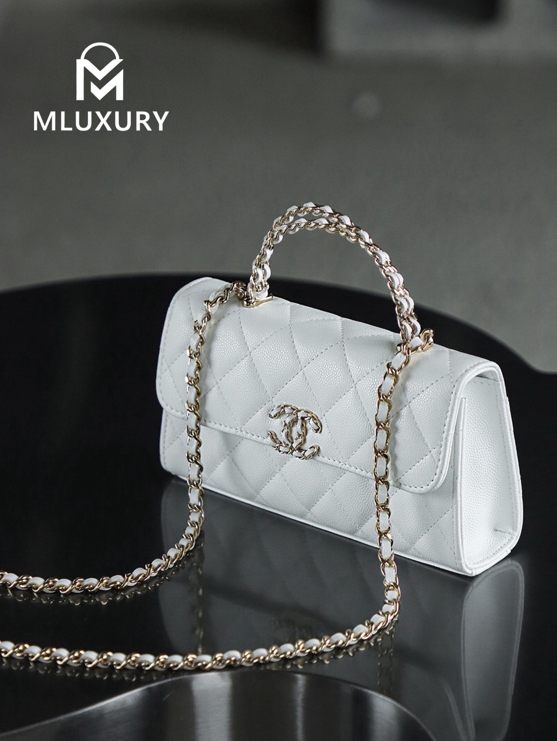 CHANEL 25S Mini Kelly (Horizontal), White, Imla Three Lambskin
