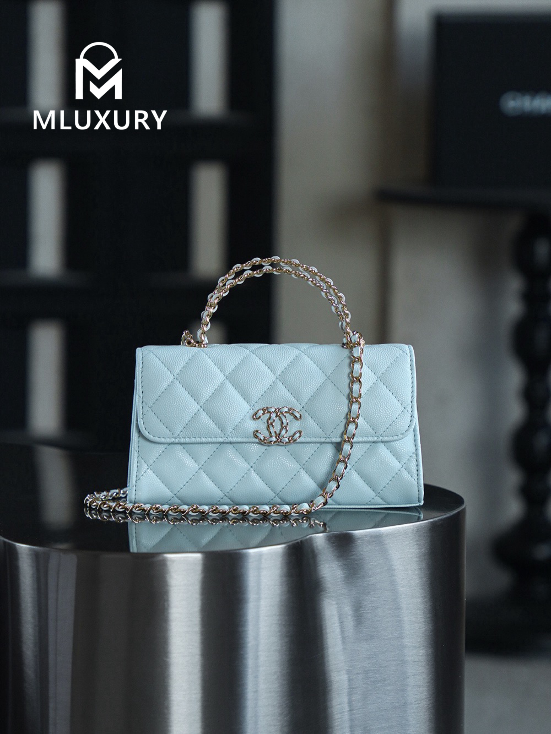 CHANEL 25S Mini Kelly (Horizontal), Blue, Imla Three Lambs Leather