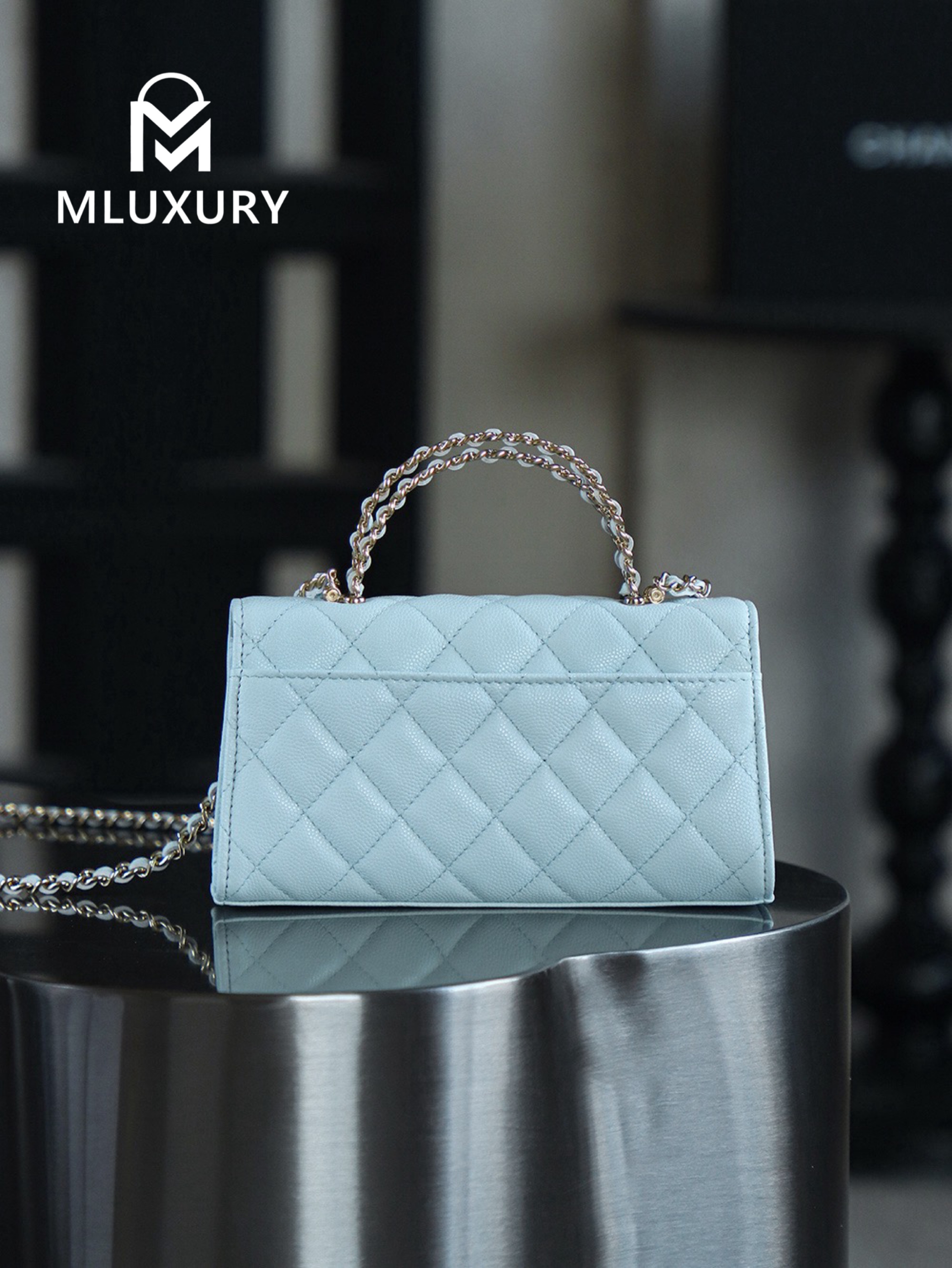 CHANEL 25S Mini Kelly (Horizontal), Blue, Imla Three Lambs Leather