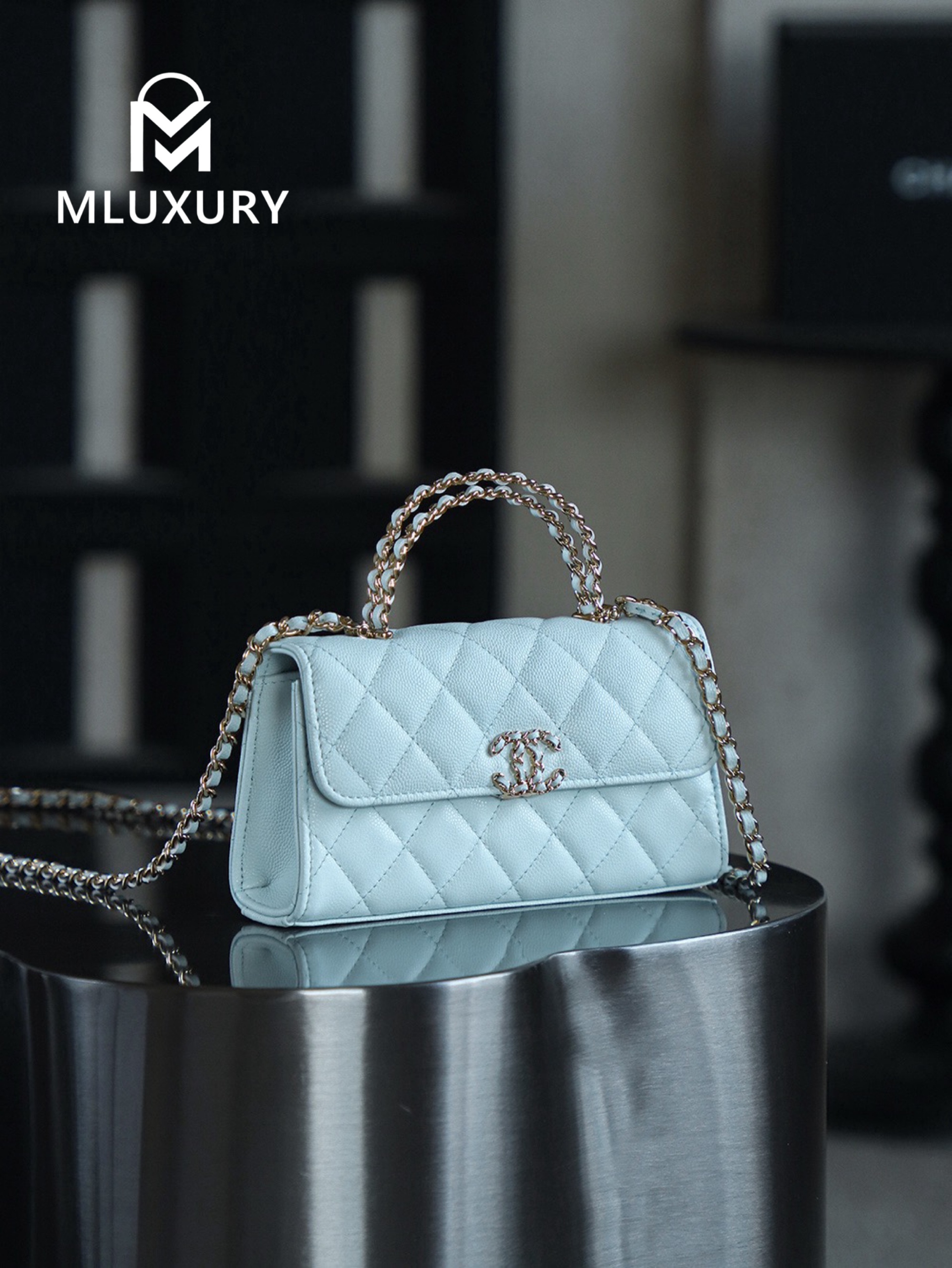 CHANEL 25S Mini Kelly (Horizontal), Blue, Imla Three Lambs Leather