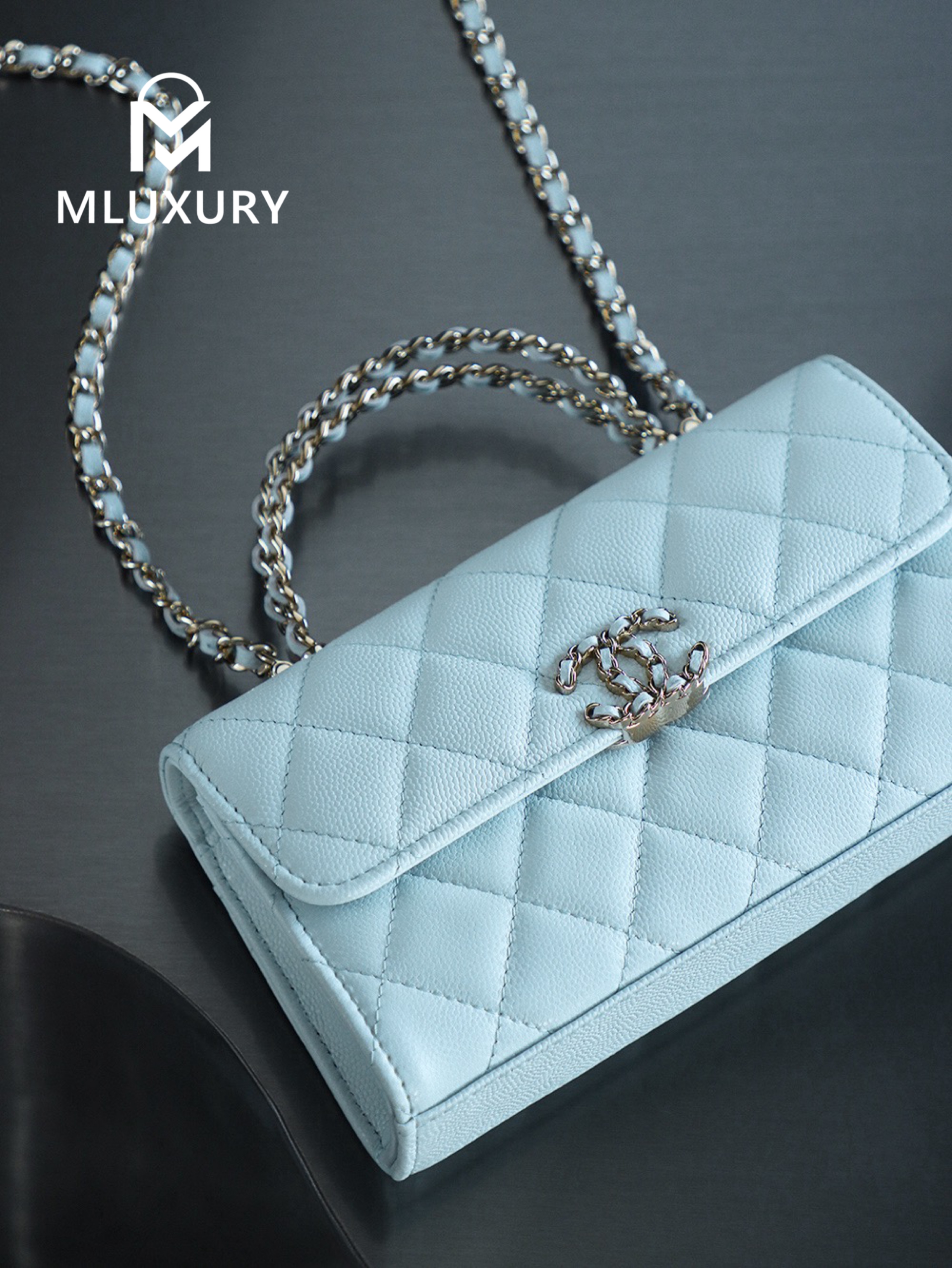 CHANEL 25S Mini Kelly (Horizontal), Blue, Imla Three Lambs Leather