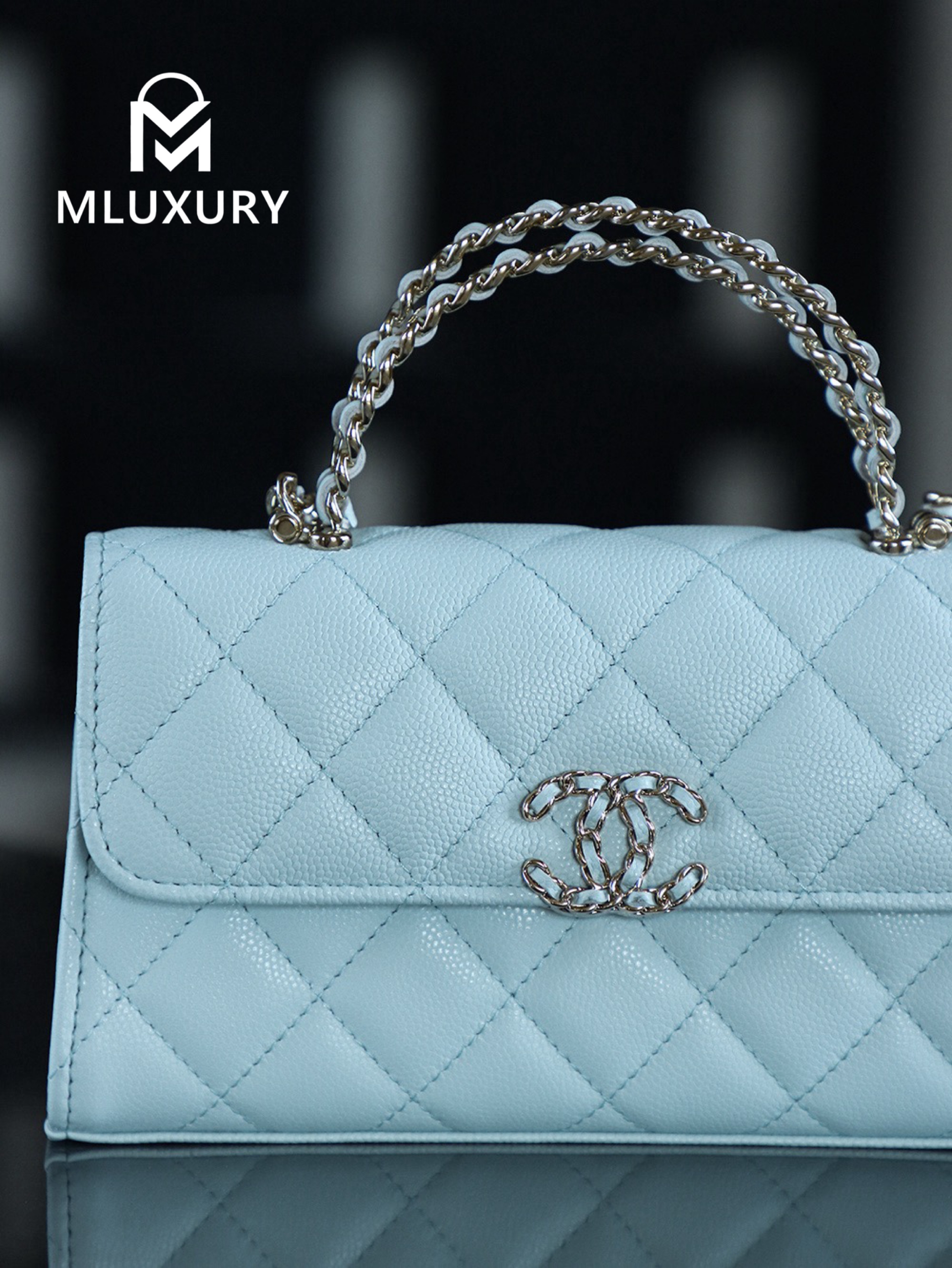 CHANEL 25S Mini Kelly (Horizontal), Blue, Imla Three Lambs Leather