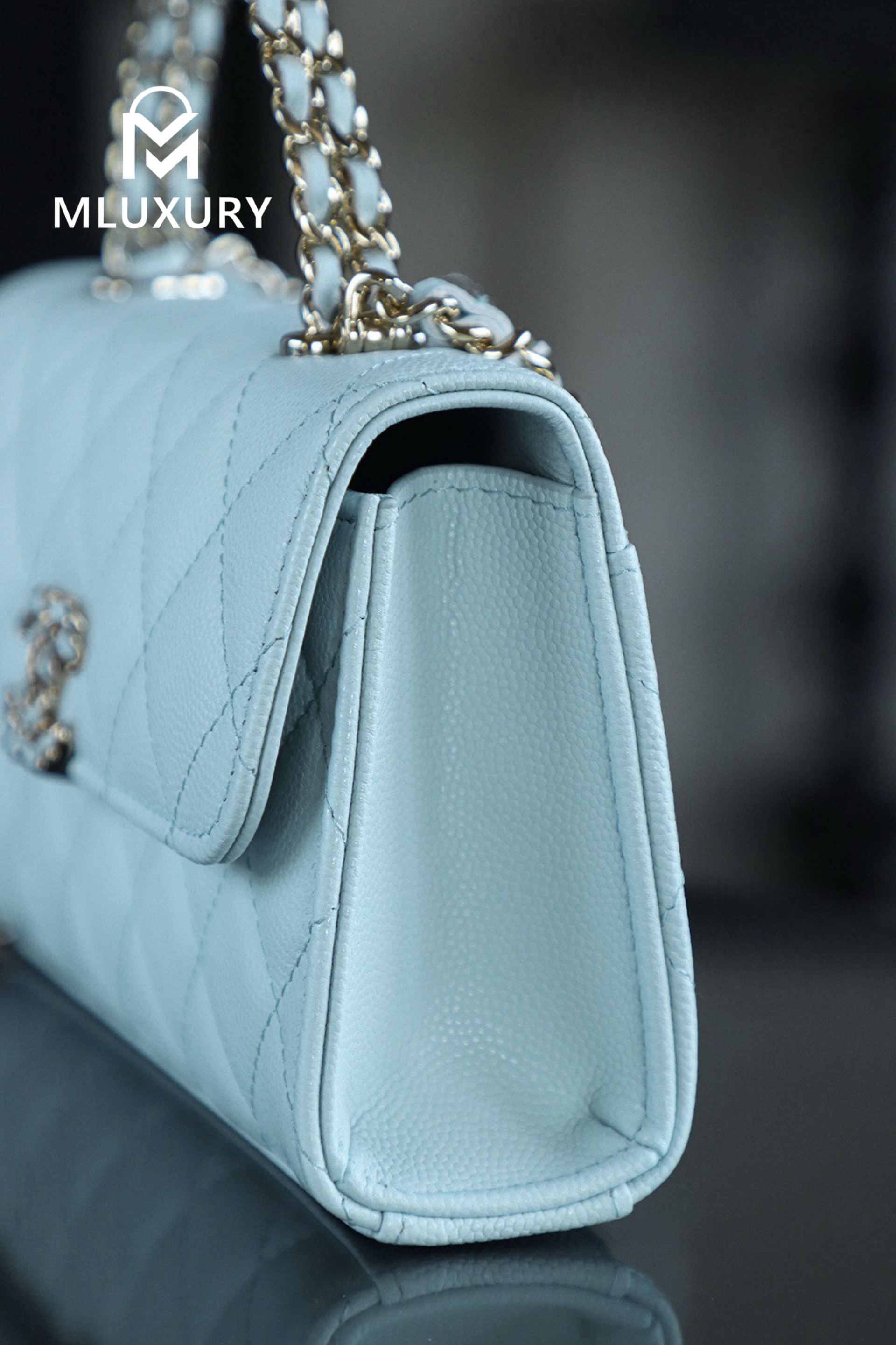 CHANEL 25S Mini Kelly (Horizontal), Blue, Imla Three Lambs Leather