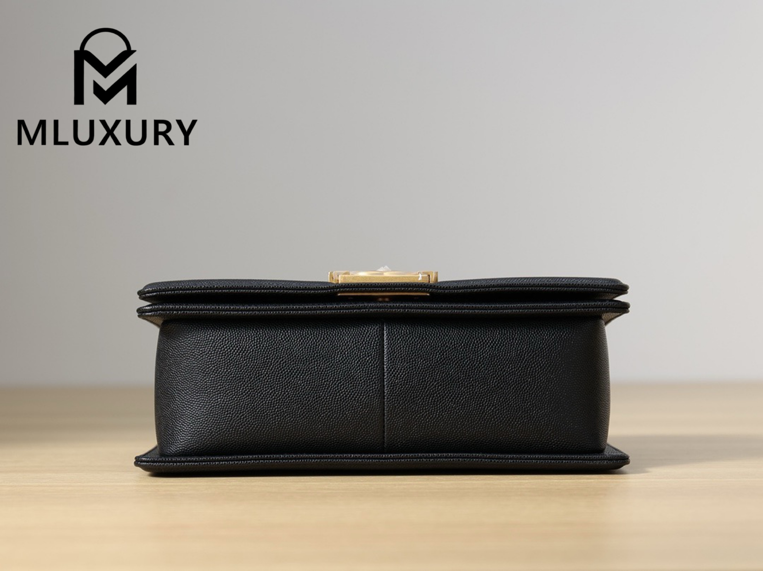 CHANEL Leboy 25 Medium, Black & Gold, Large Glossy Leather