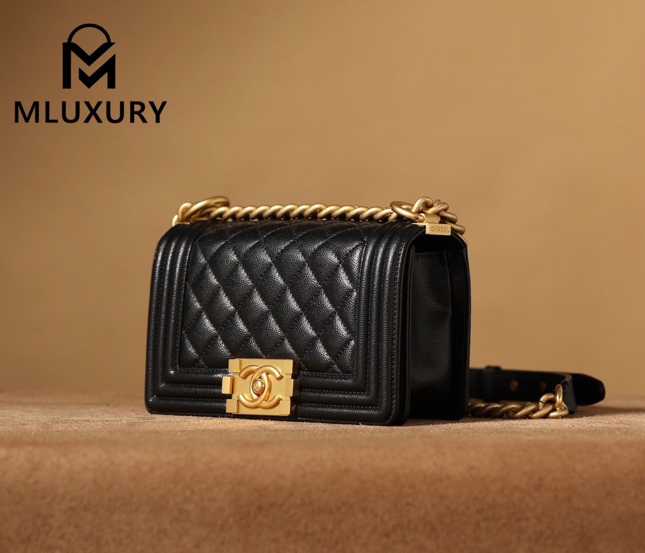 CHANEL Leboy 20 Small, Black & Gold, Large Glossy Leather