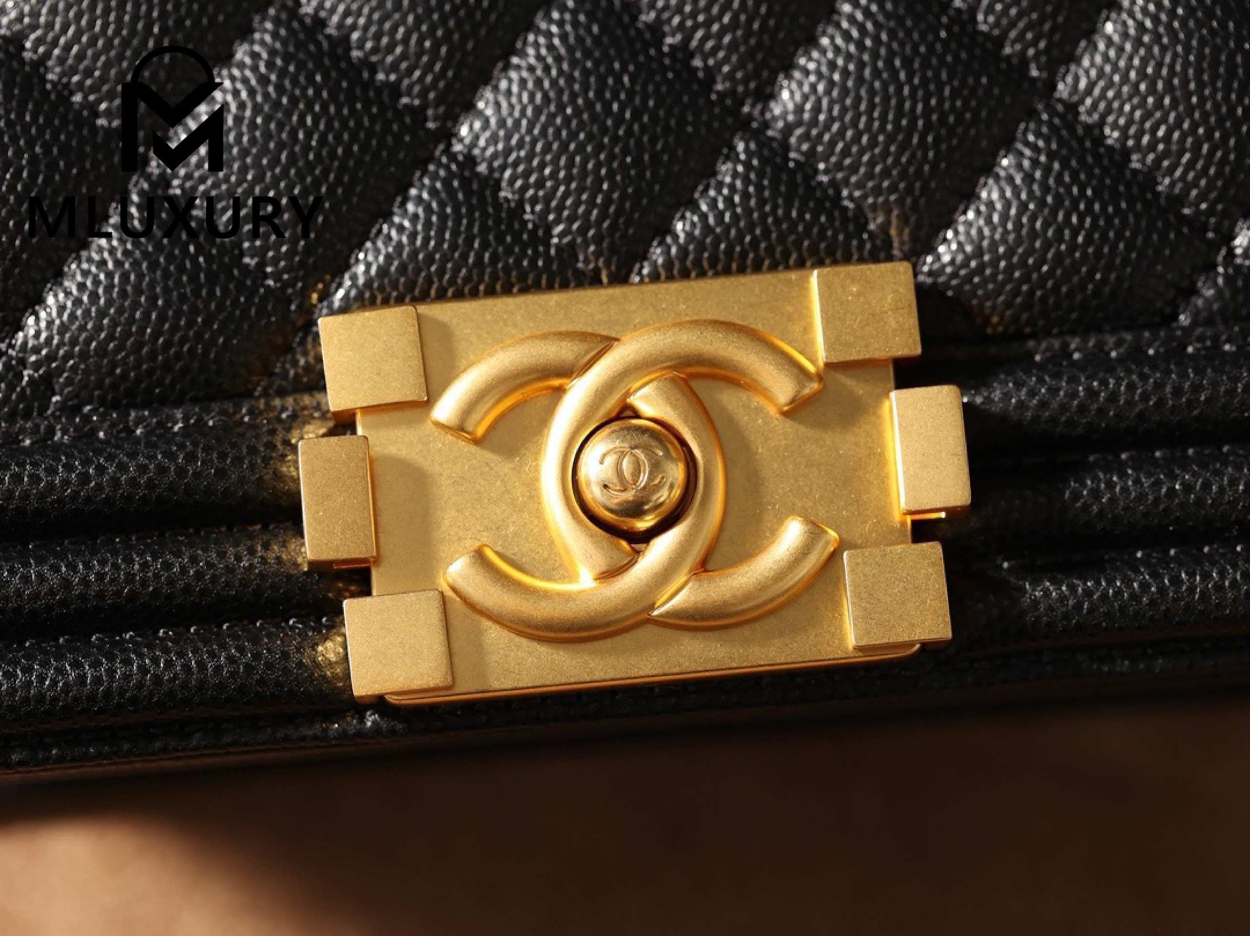 CHANEL Leboy 20 Small, Black & Gold, Large Glossy Leather