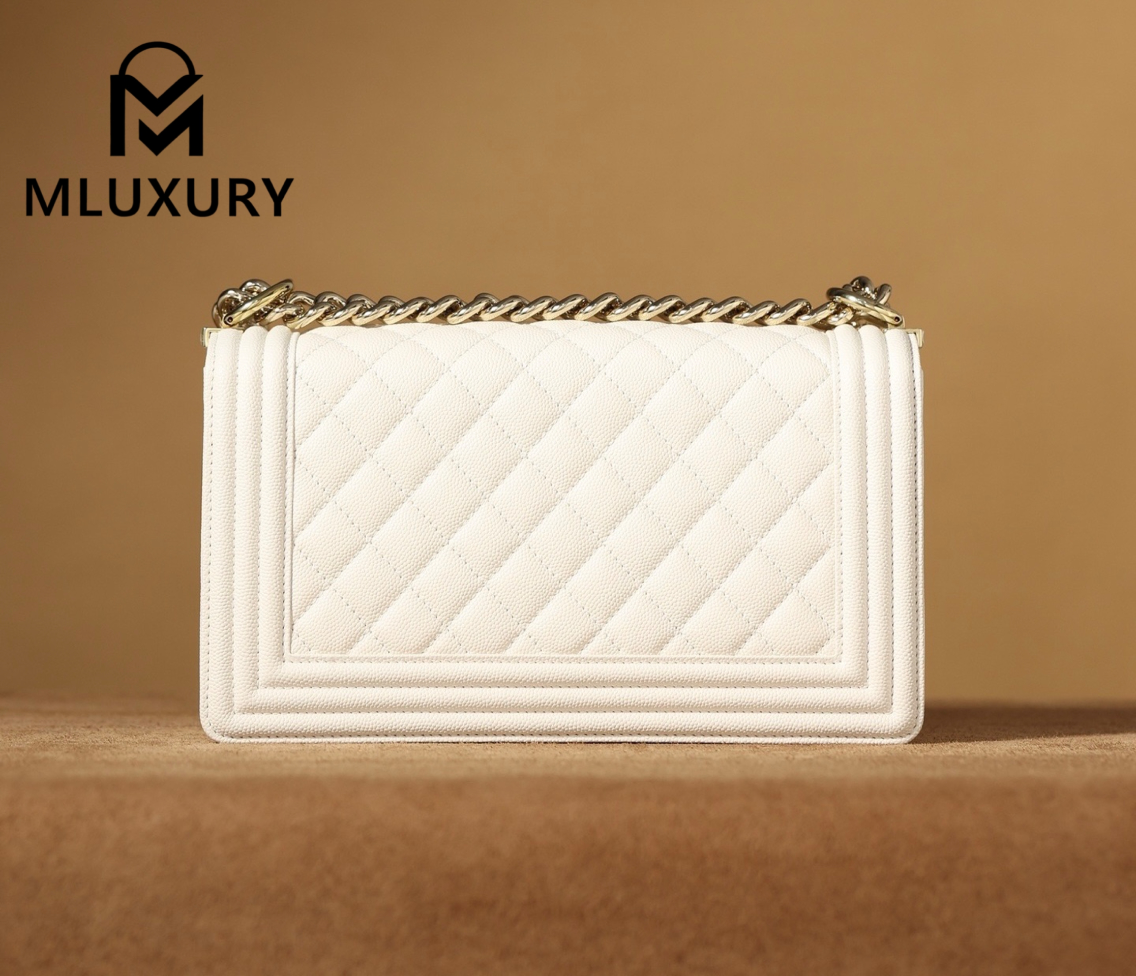 CHANEL Leboy 25 Medium, White with Gold Buckle, White Pebbled Grain Embossed Calfskin