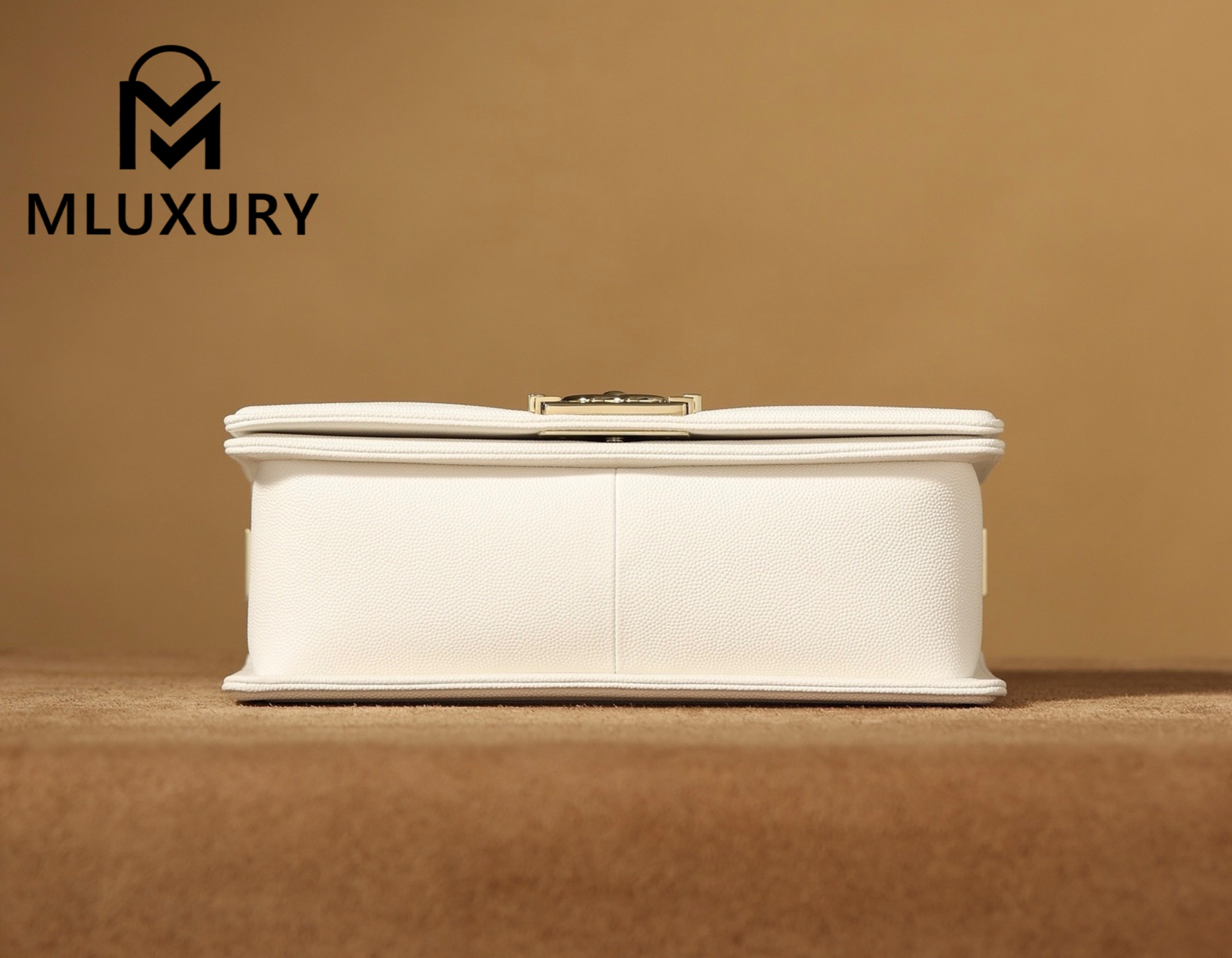 CHANEL Leboy 25 Medium, White with Gold Buckle, White Pebbled Grain Embossed Calfskin