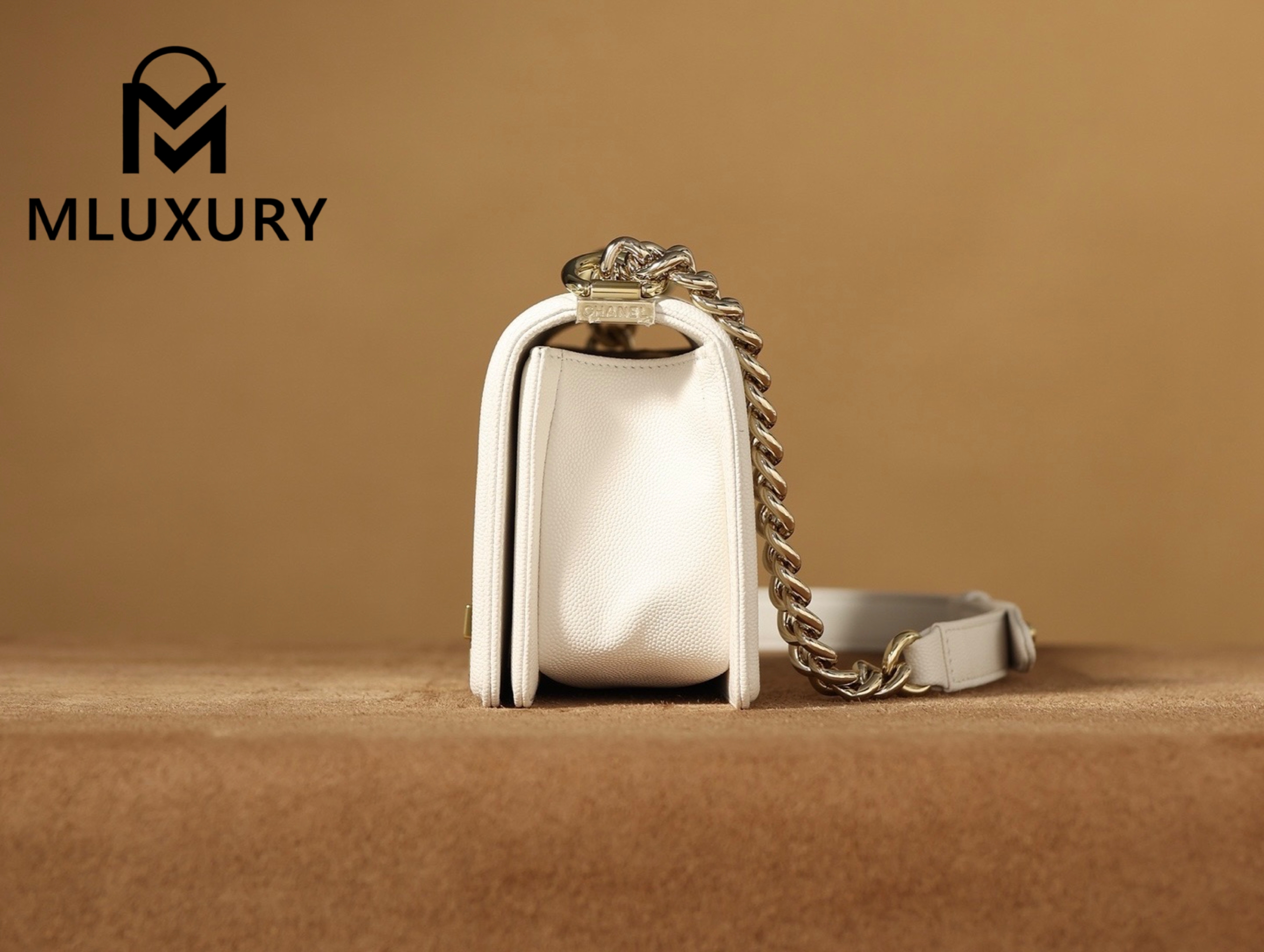 CHANEL Leboy20 Small, White with Gold Buckle, White Pebbled Grain Embossed Calfskin