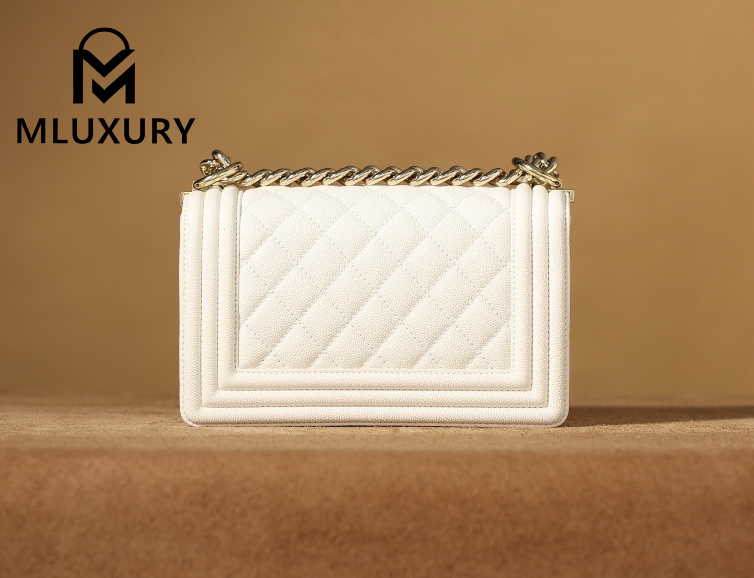 CHANEL Leboy20 Small, White with Gold Buckle, White Pebbled Grain Embossed Calfskin
