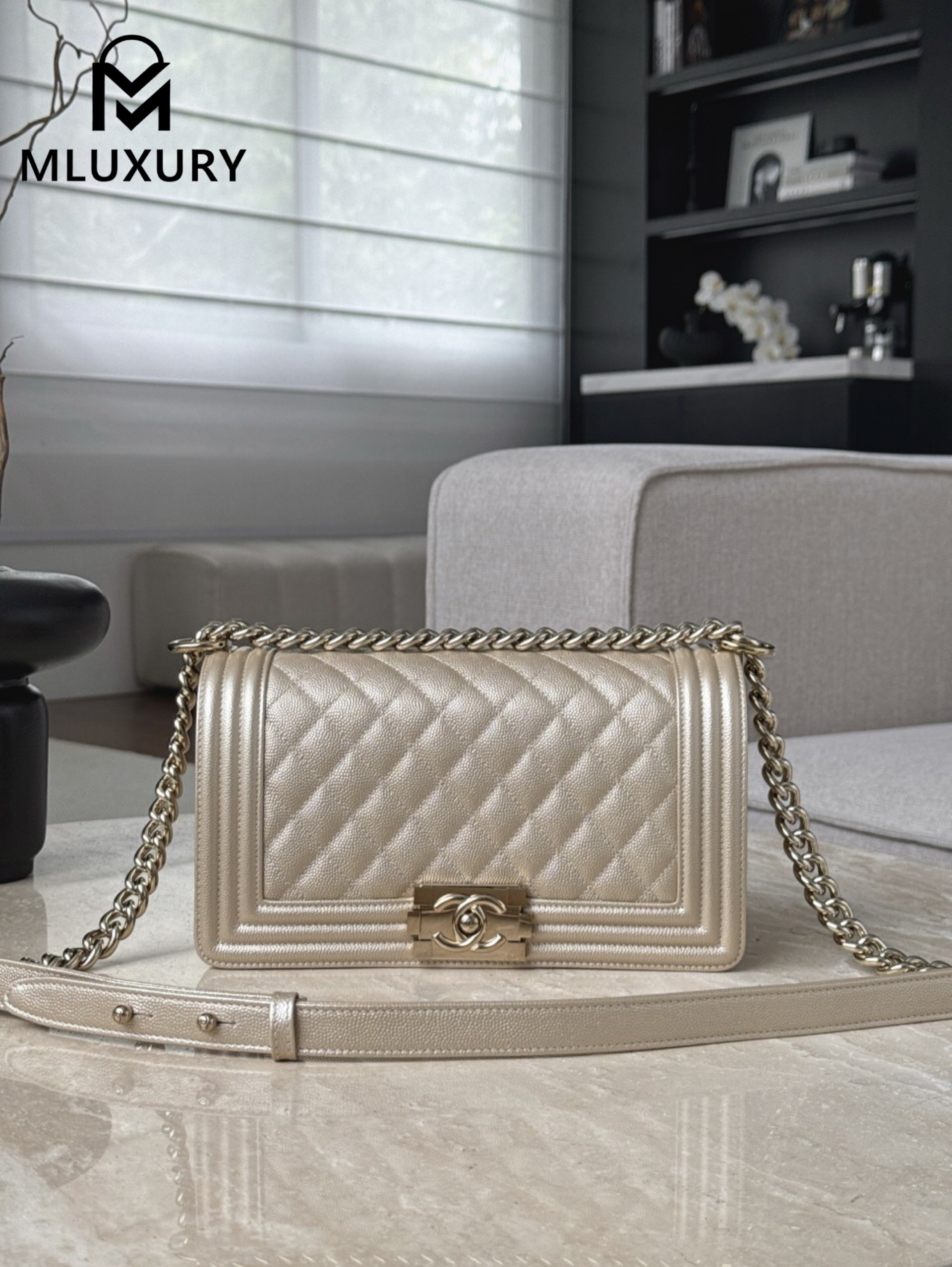 CHANEL Leboy 25 Medium, Champagne Gold&Light Gold, Imported Genuine Factory Leather