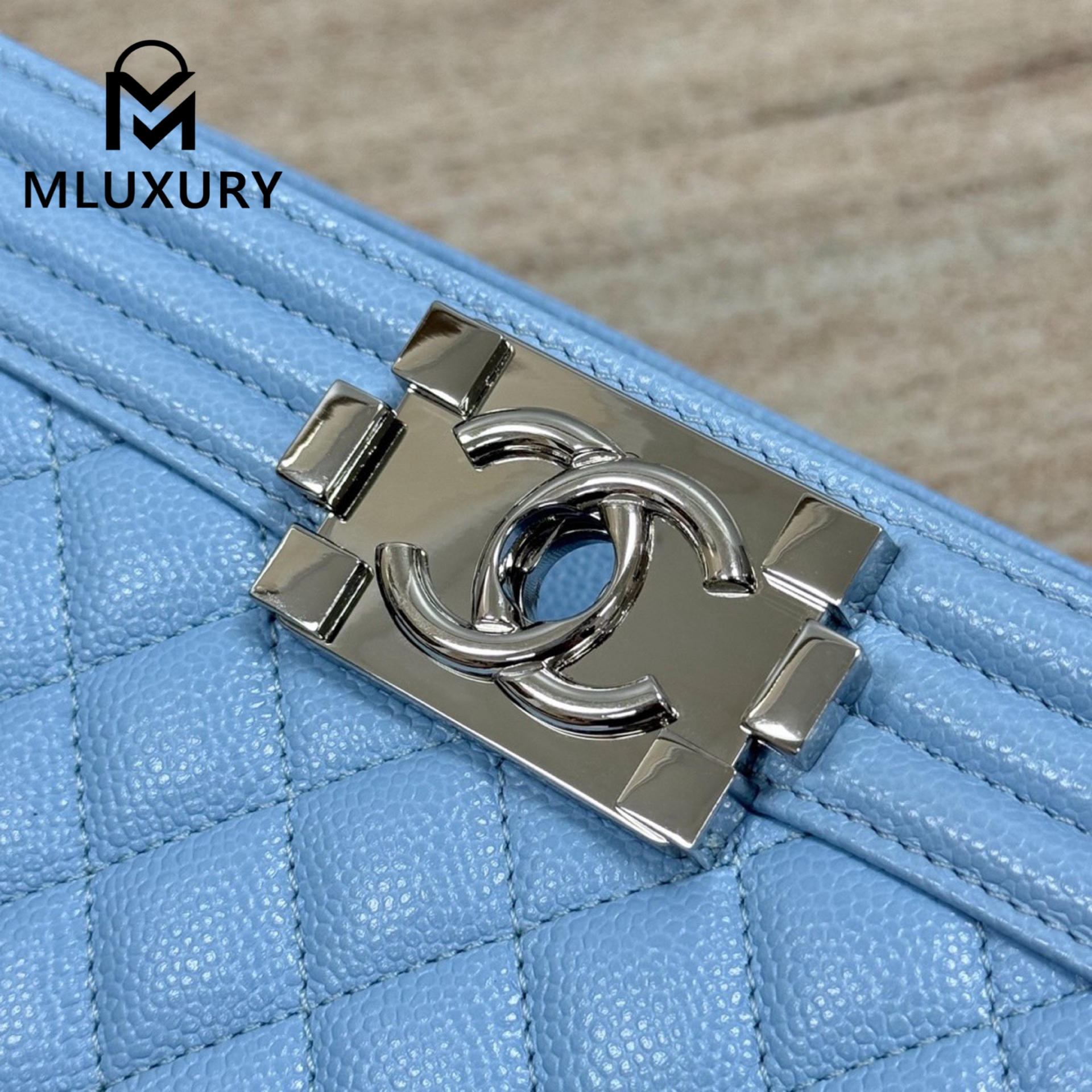 CHANEL Leboy 25 Medium, Light Blue & Silver Buckle, Imported Original Leather