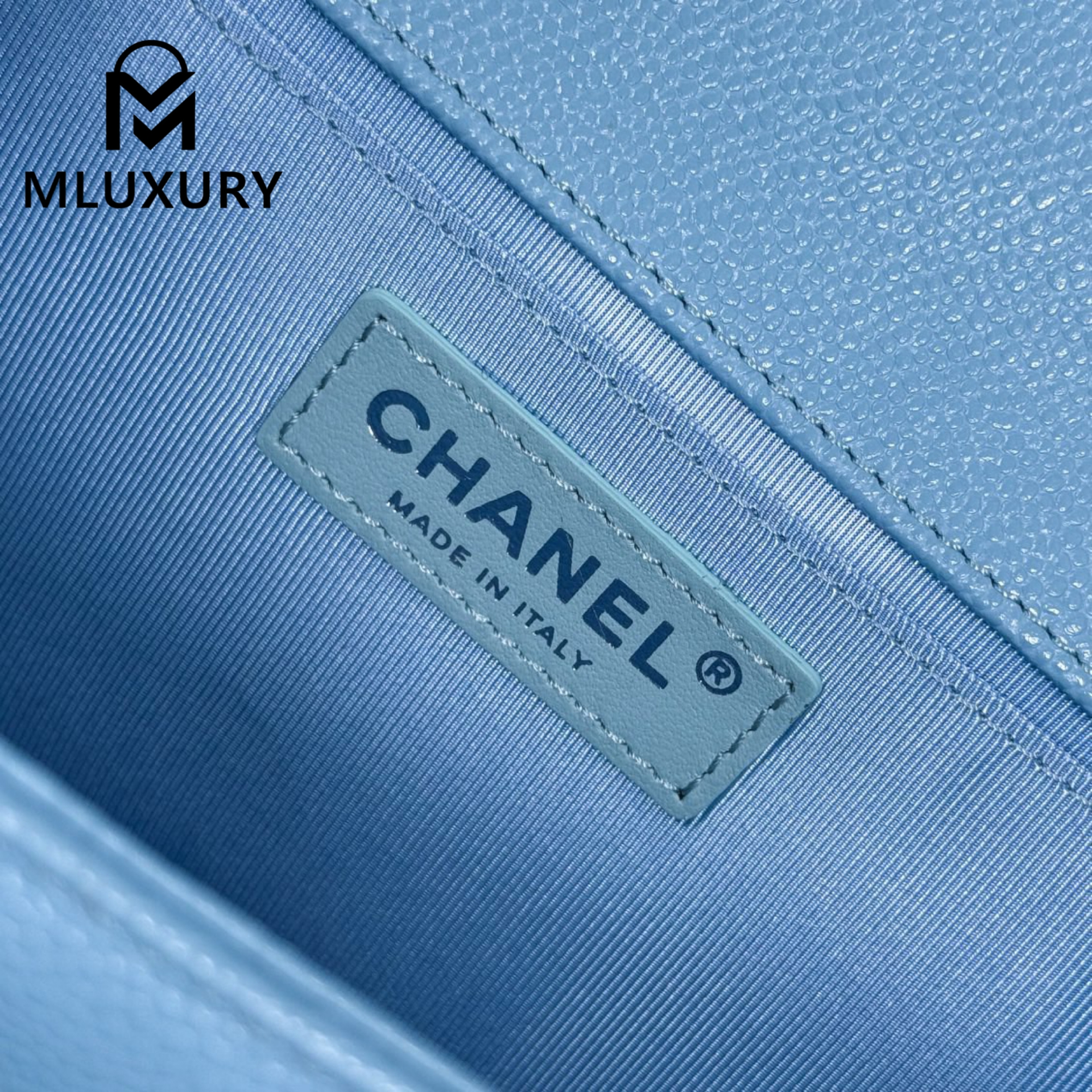 CHANEL Leboy 25 Medium, Light Blue & Silver Buckle, Imported Original Leather