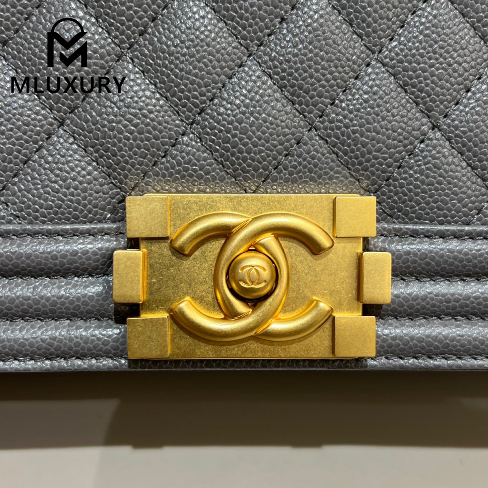 CHANEL Leboy 28 Large, Premium Grey & Gold Buckle, HASS Caviar Glossy Leather