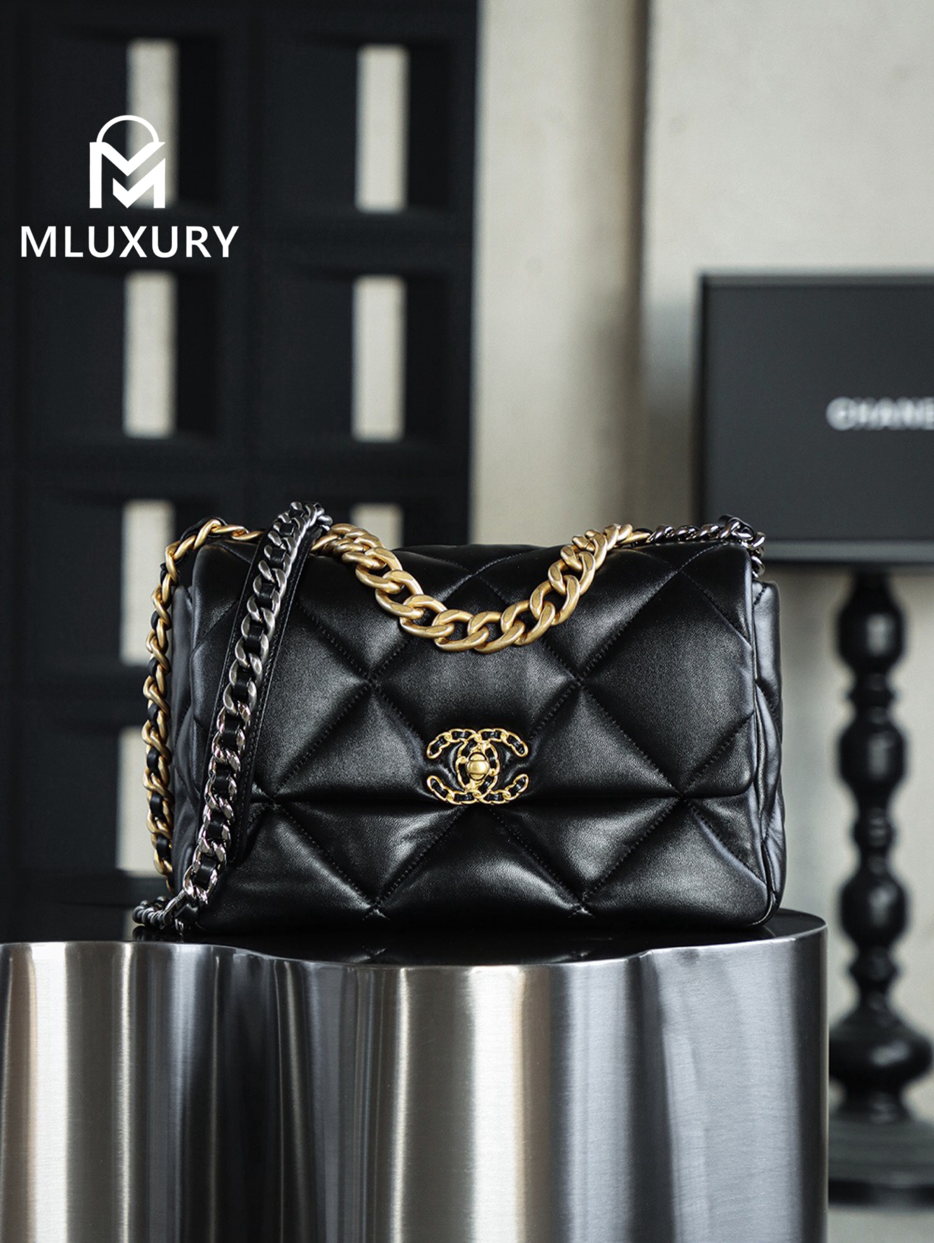 CHANEL 19bag, Medium, Black with Gold Hardware