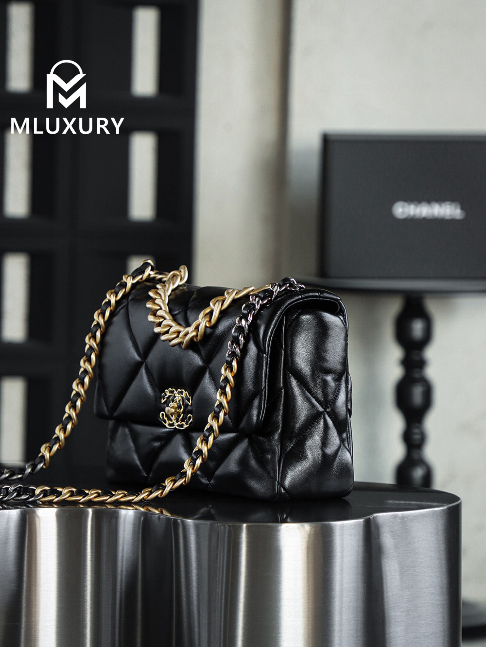 CHANEL 19bag, Medium, Black with Gold Hardware