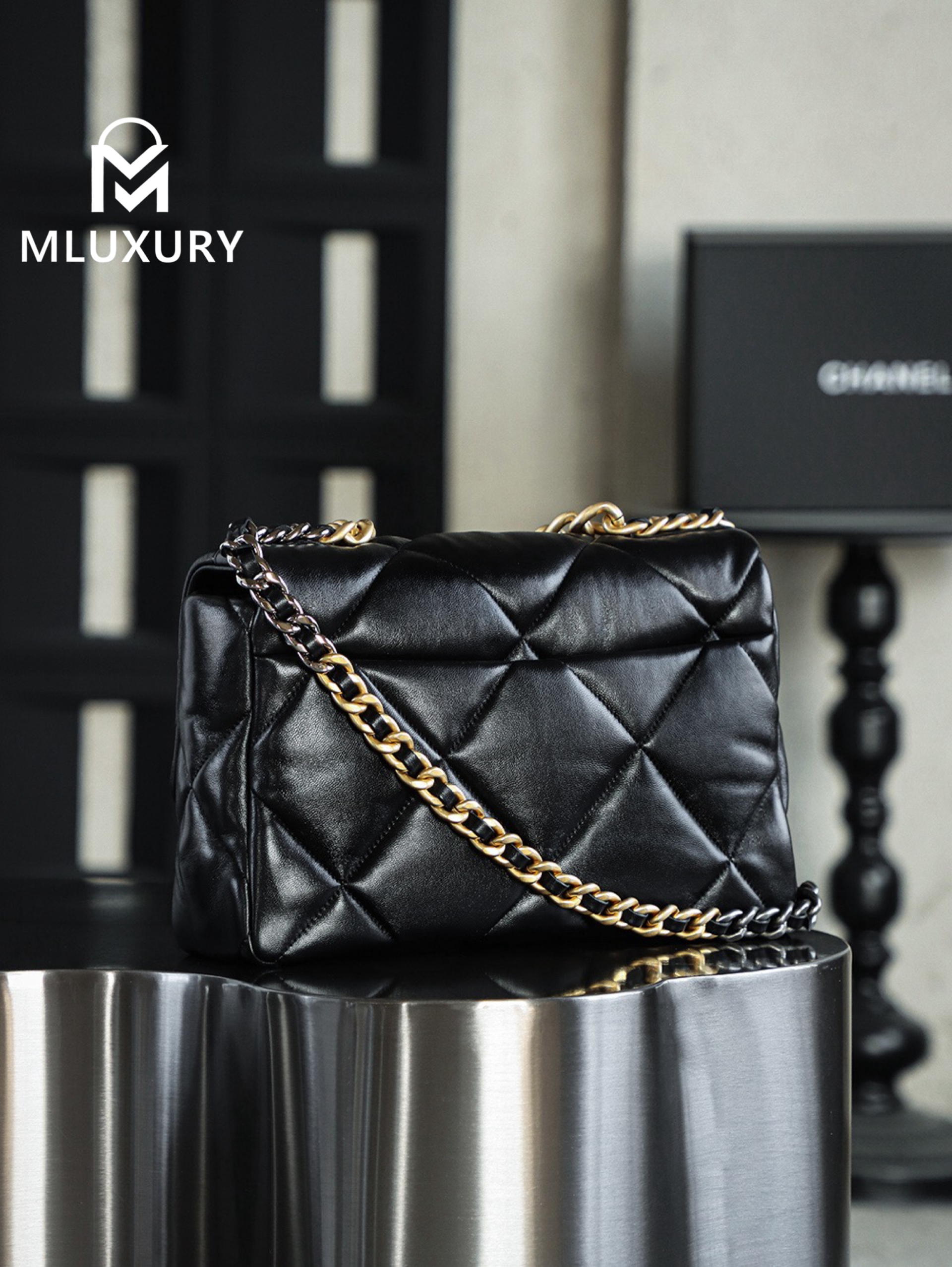 CHANEL 19bag, Medium, Black with Gold Hardware