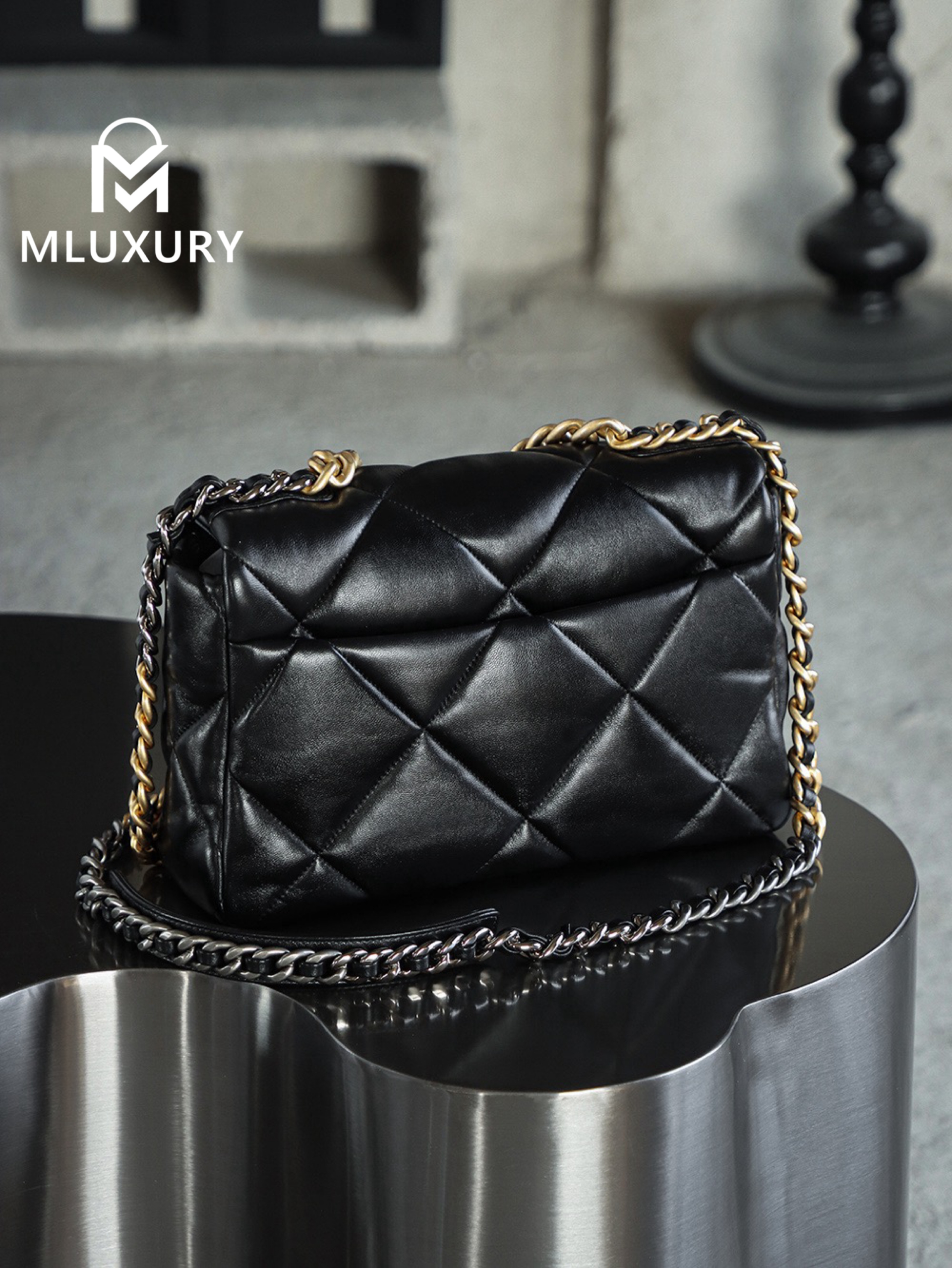 CHANEL 19bag, Medium, Black with Gold Hardware