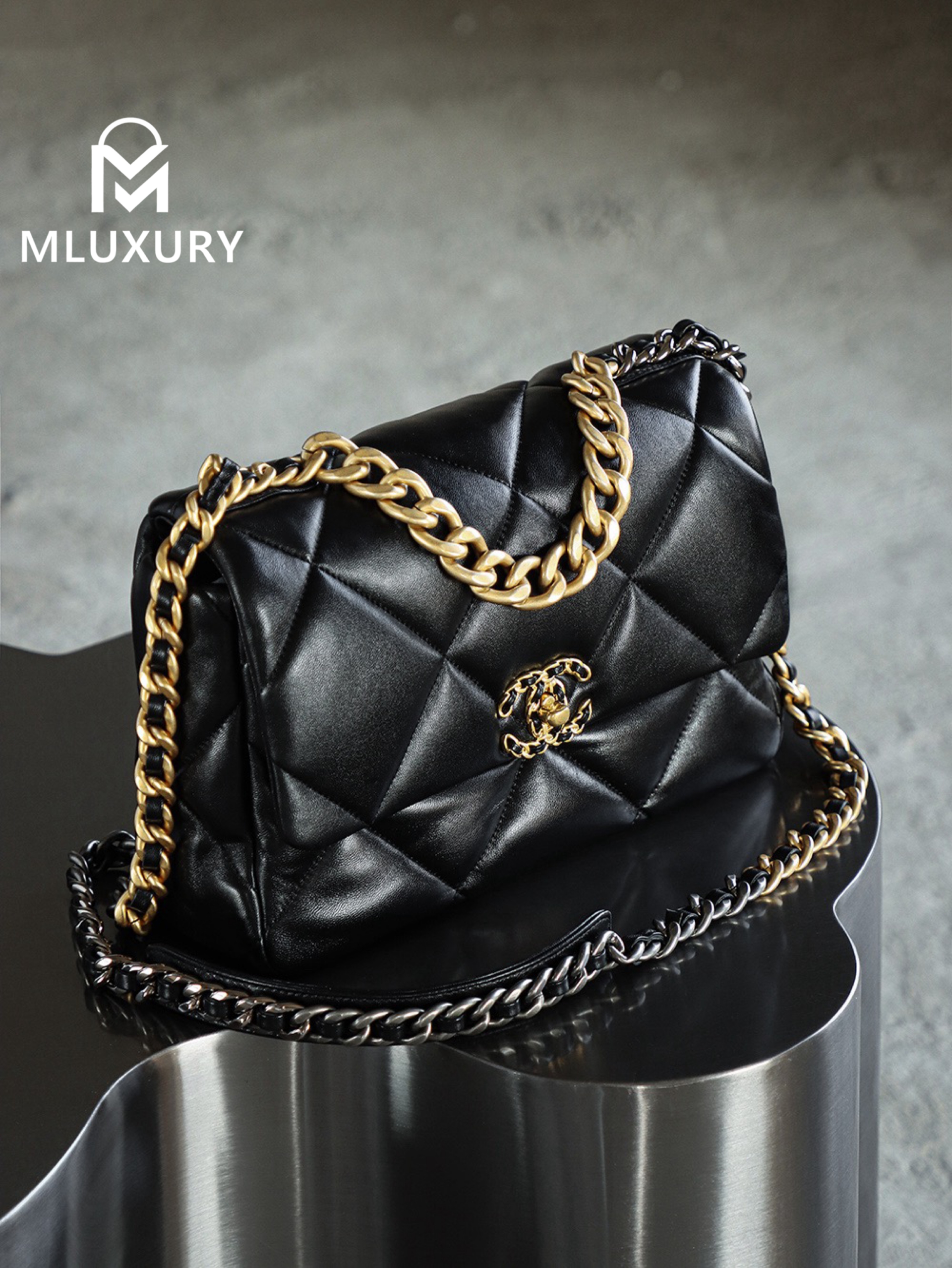 CHANEL 19bag, Medium, Black with Gold Hardware