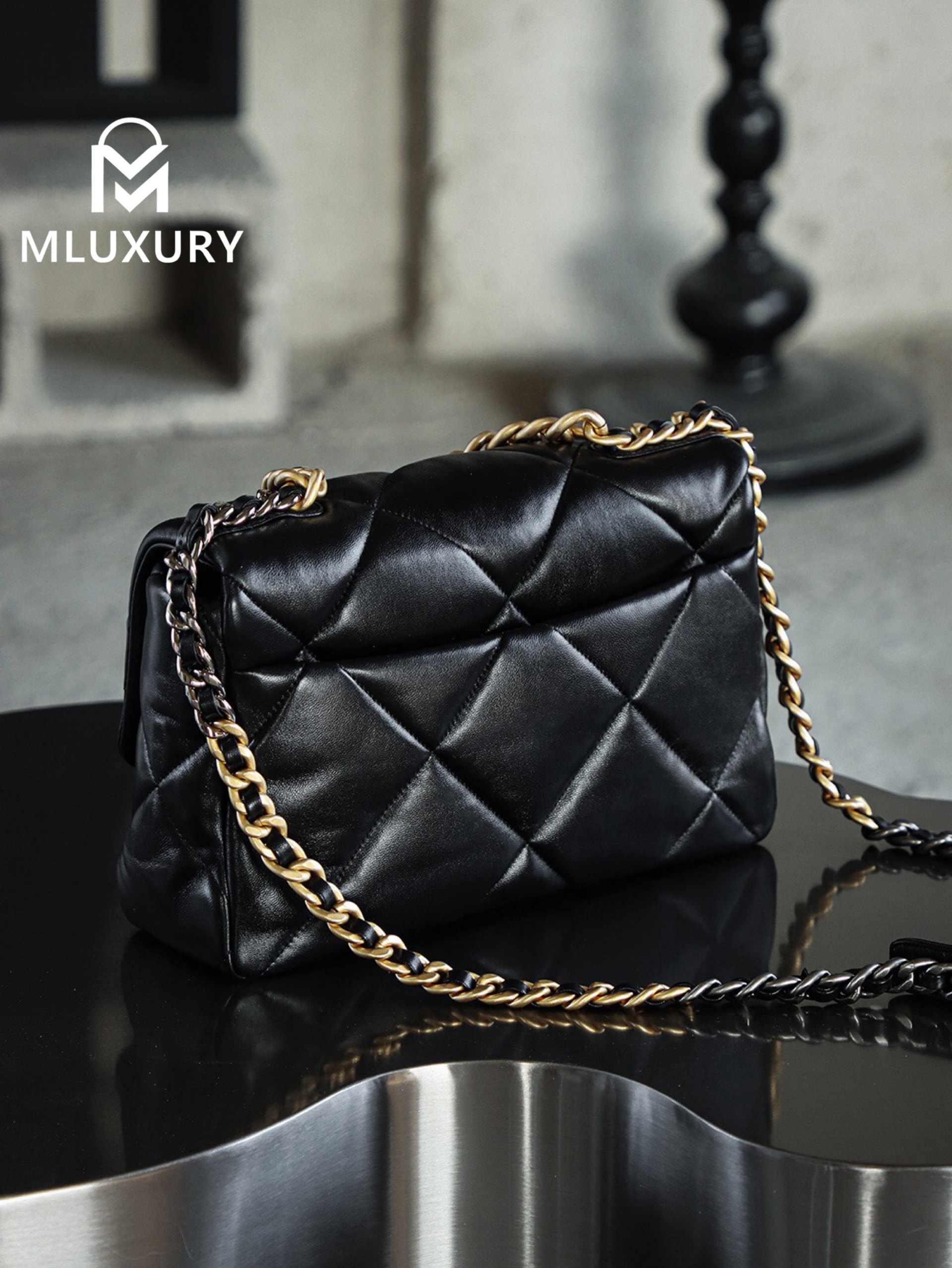 CHANEL 19bag, Medium, Black with Gold Hardware