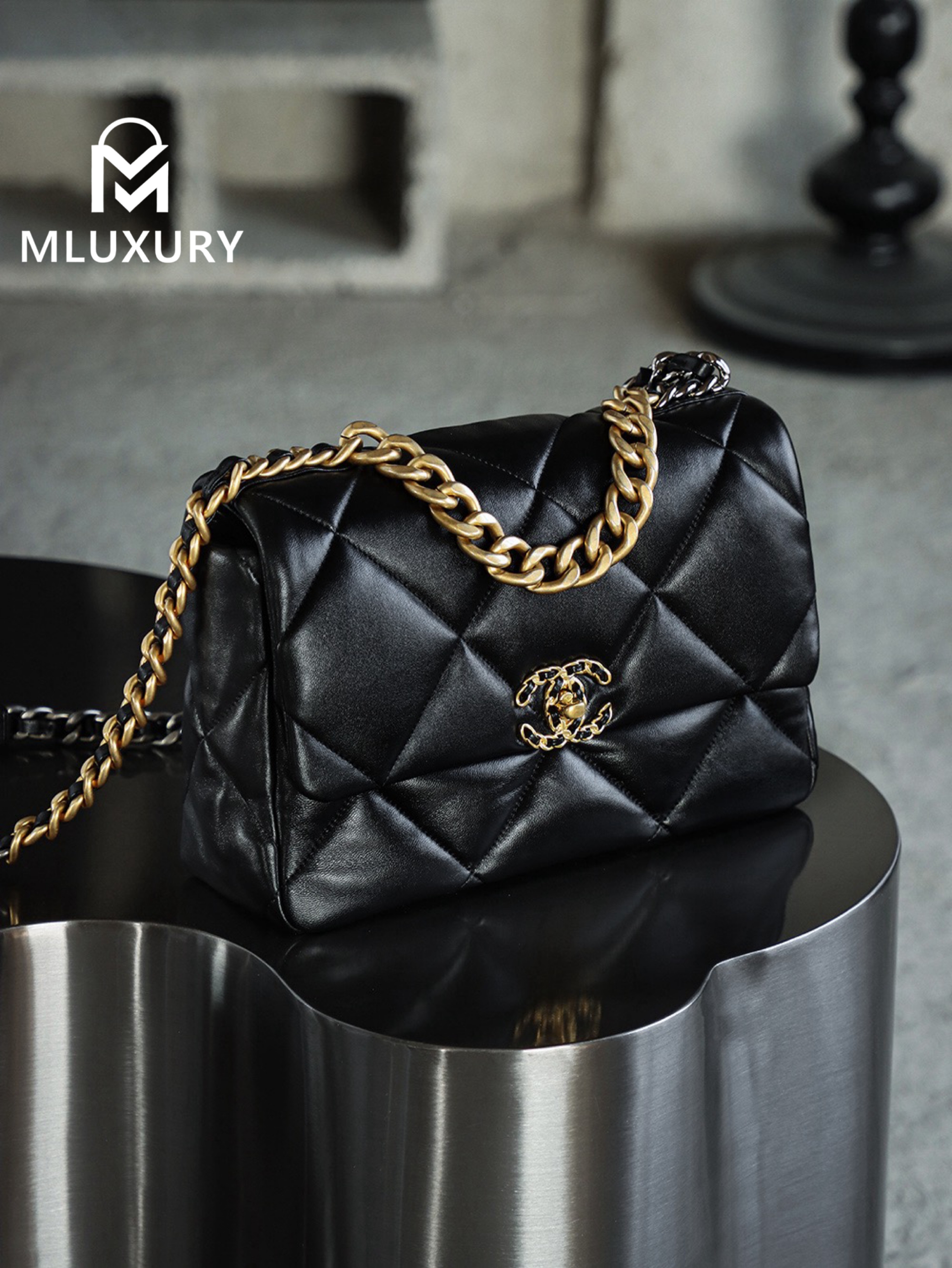 CHANEL 19bag, Medium, Black with Gold Hardware