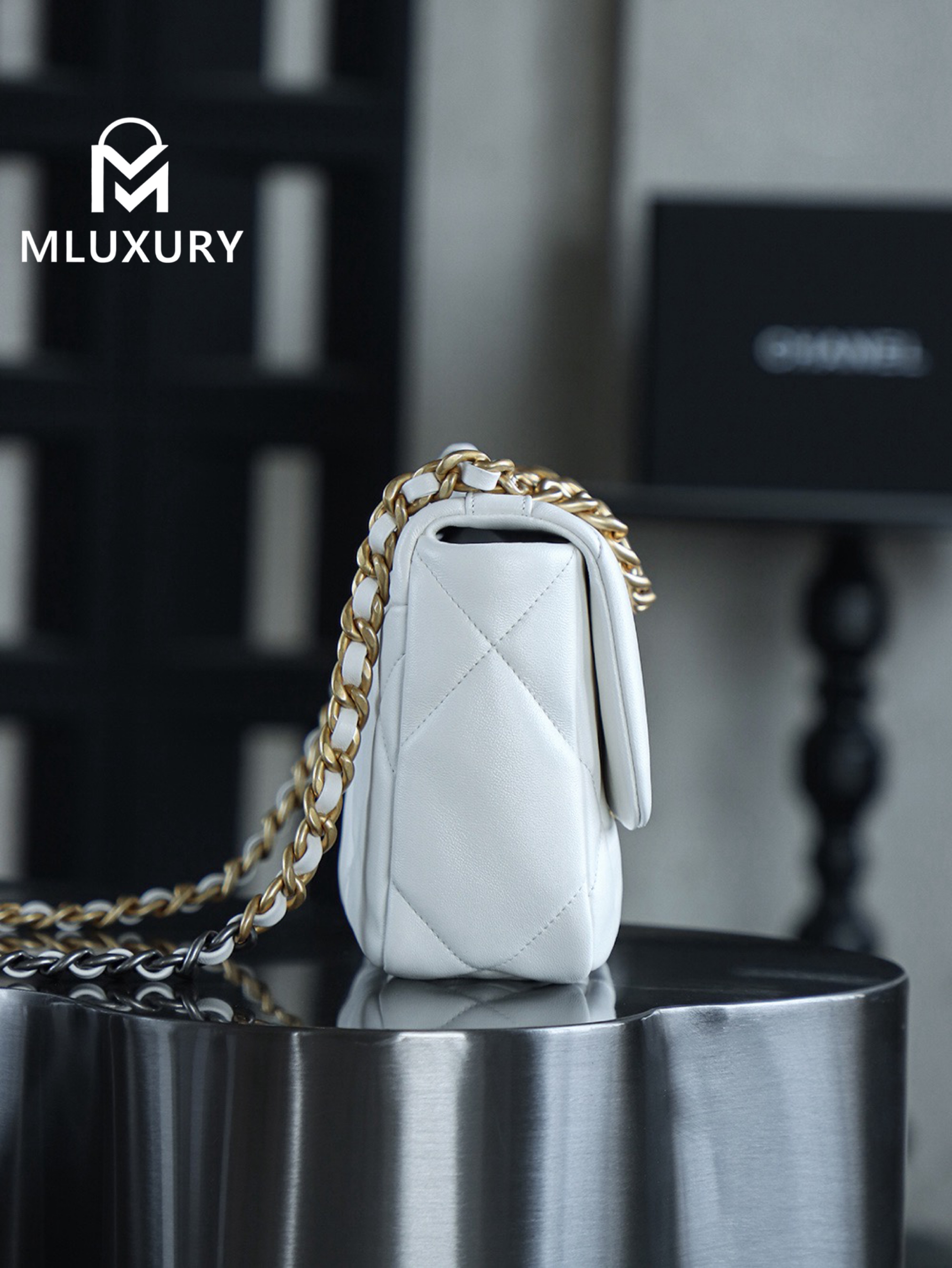 CHANEL 19bag, Medium, White with Gold Hardware