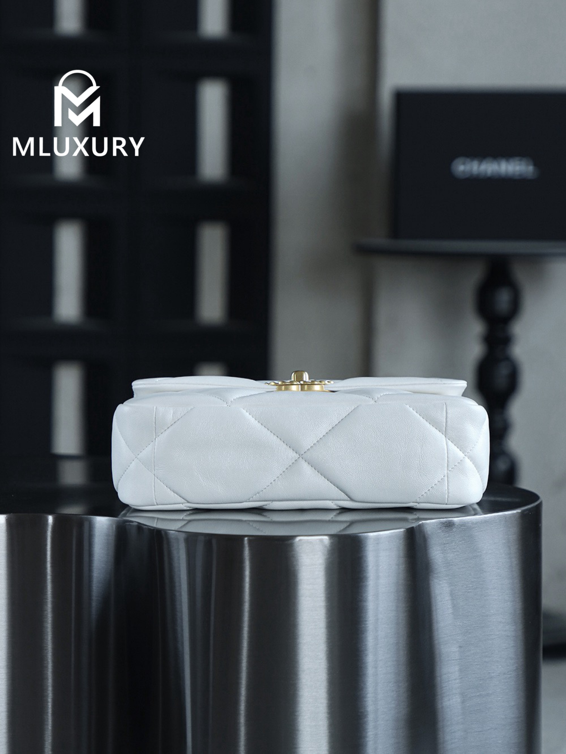 CHANEL 19bag, Medium, White with Gold Hardware