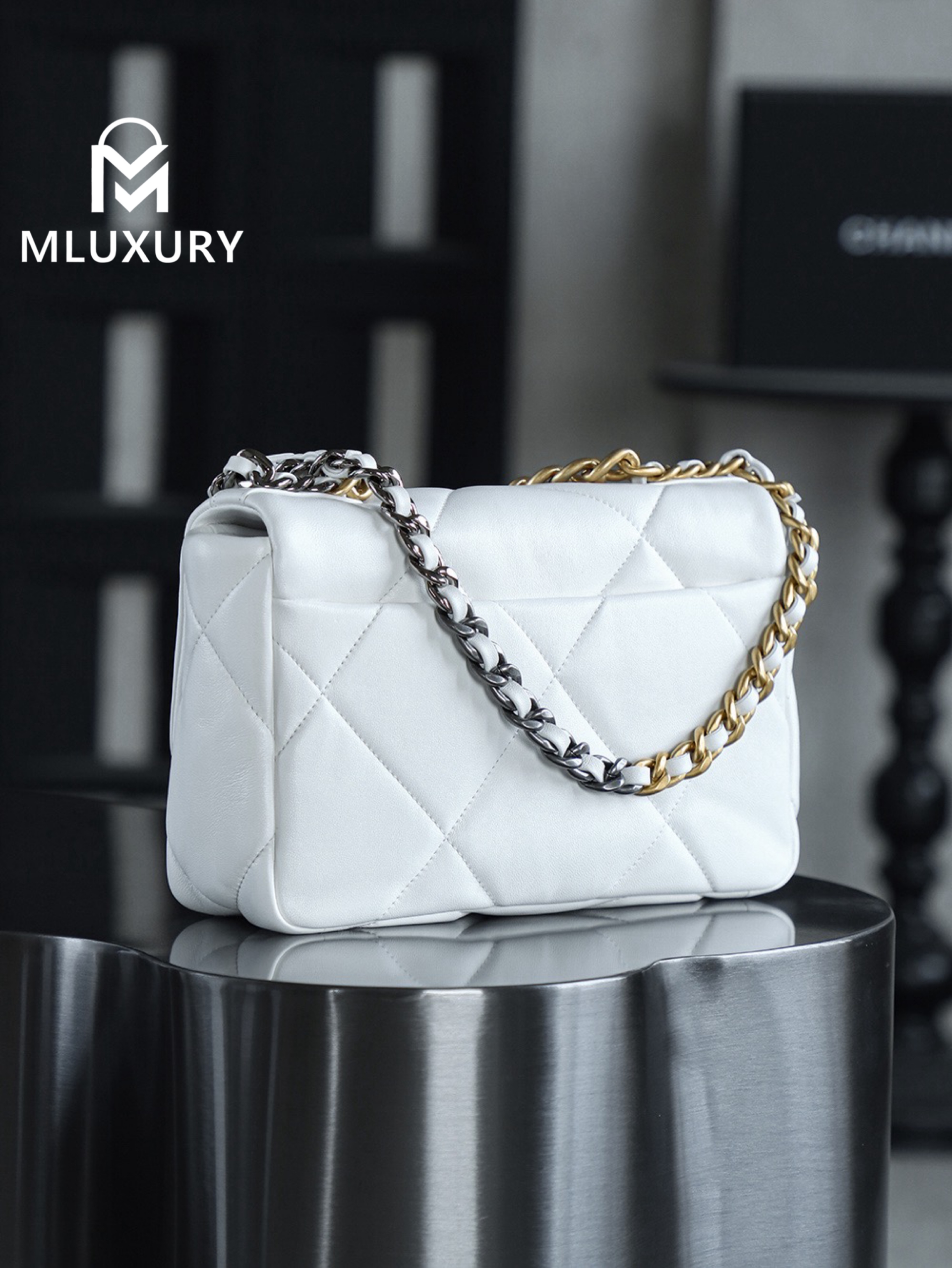 CHANEL 19bag, Medium, White with Gold Hardware