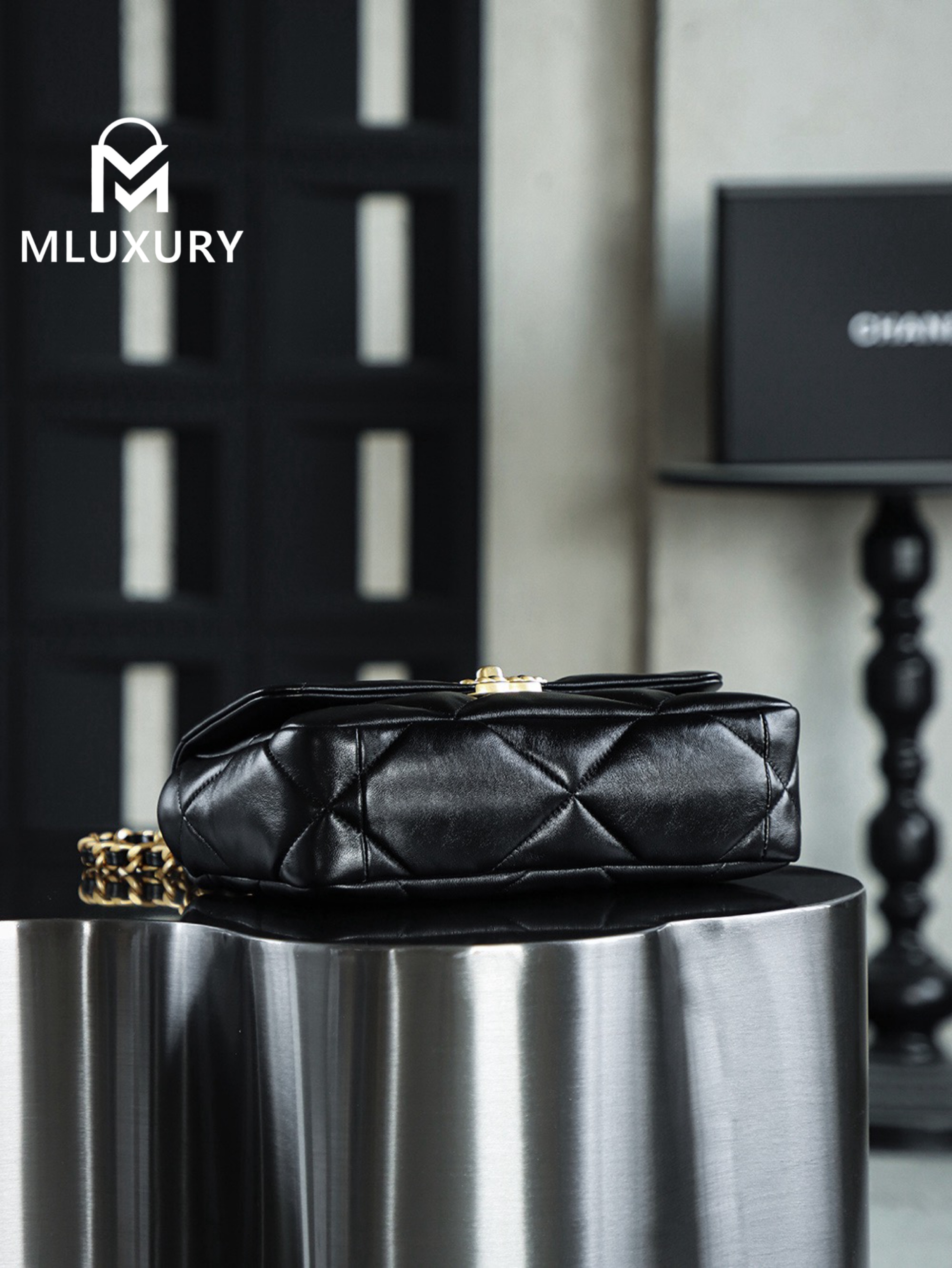 CHANEL 19Bag Small, Black with Gold Buckle