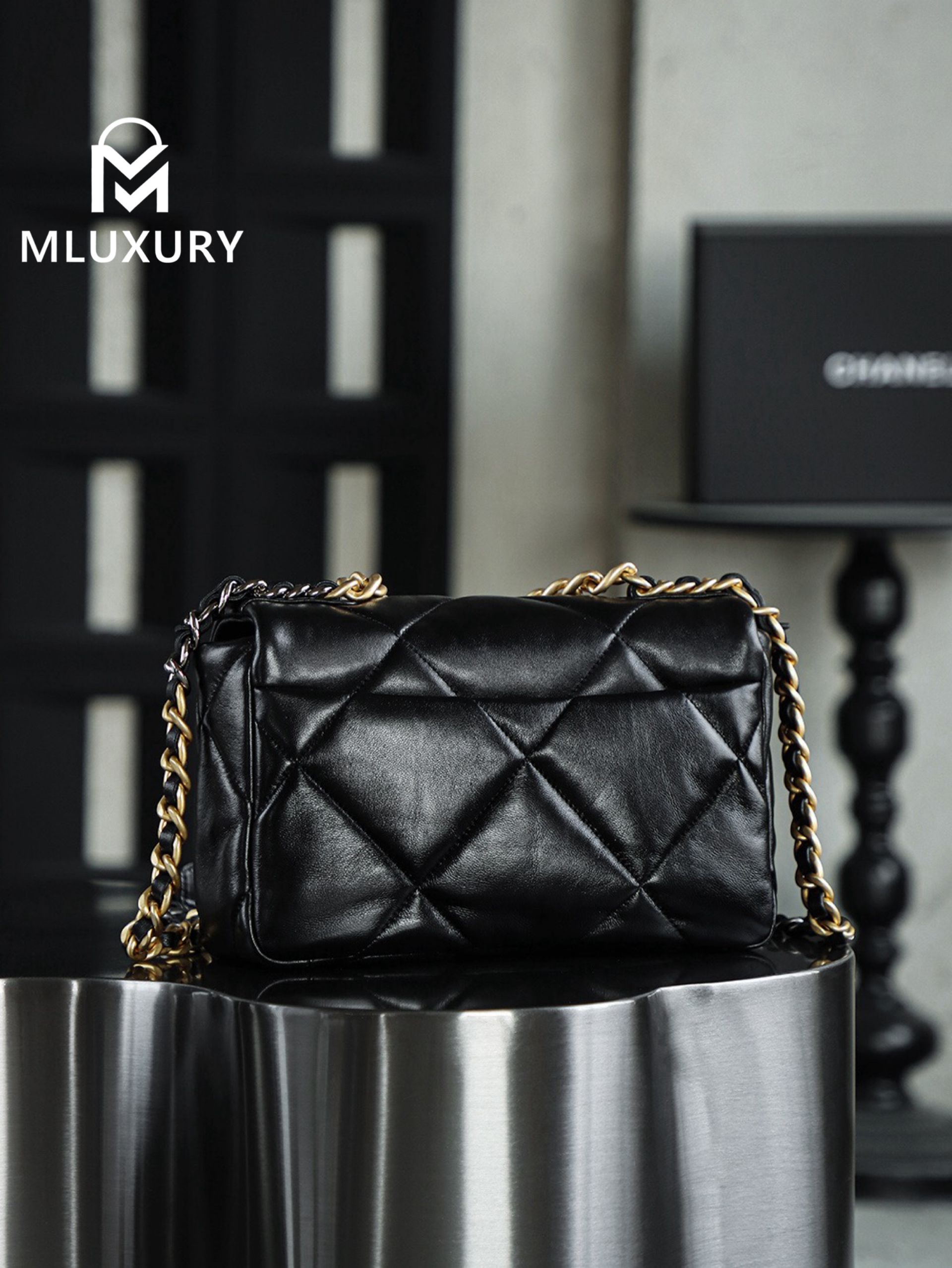 CHANEL 19Bag Small, Black with Gold Buckle