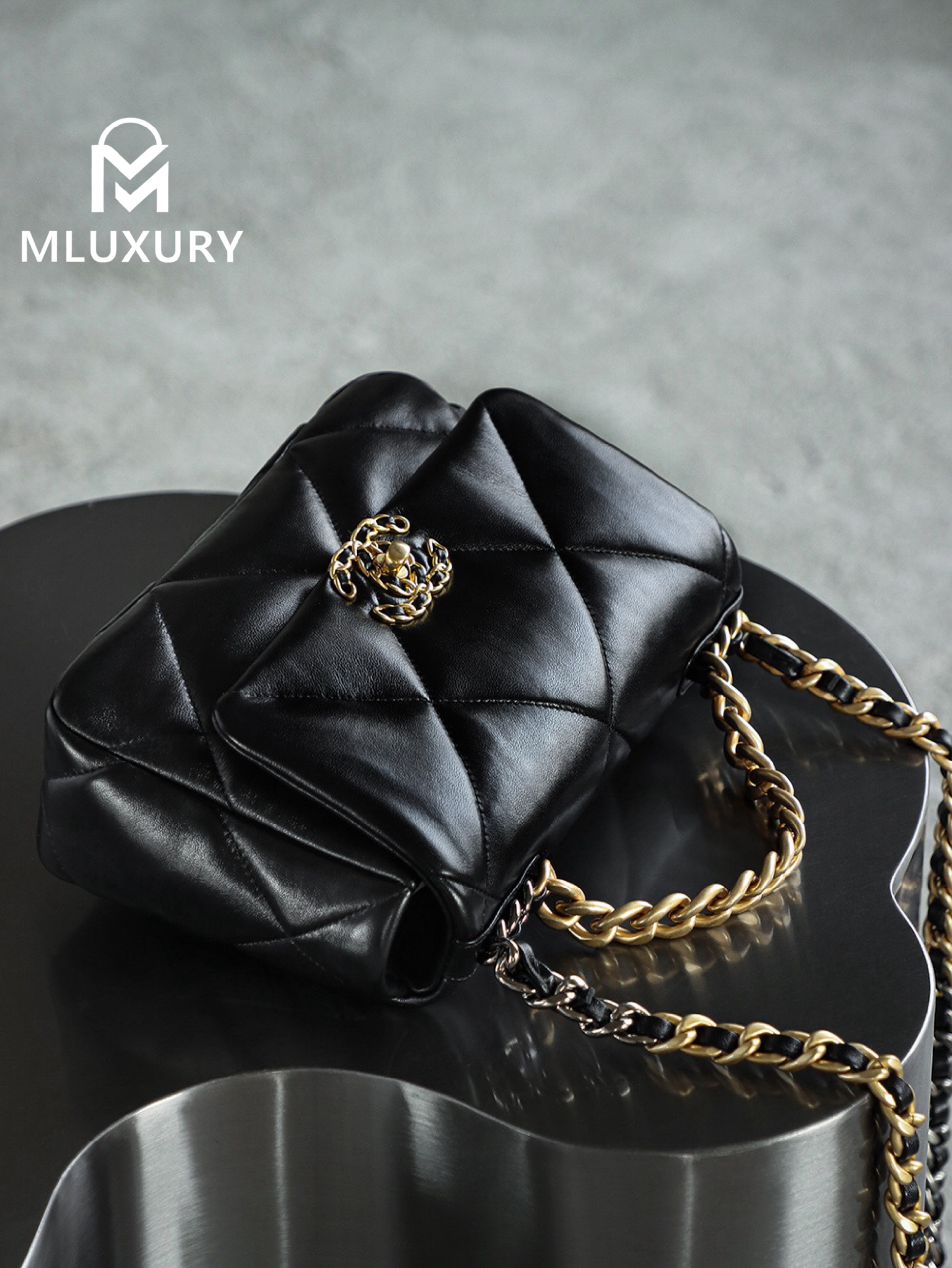 CHANEL 19Bag Small, Black with Gold Buckle