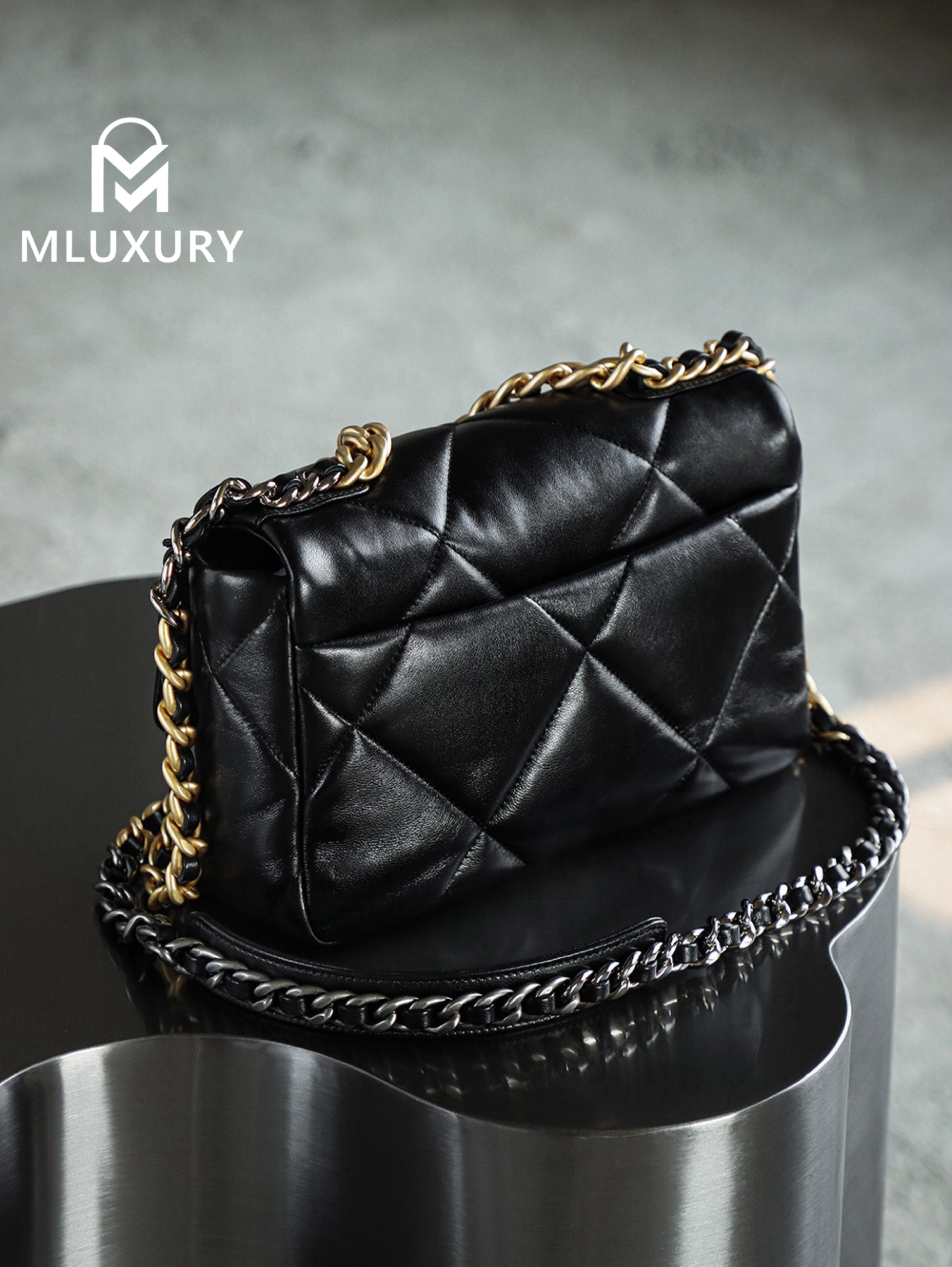 CHANEL 19Bag Small, Black with Gold Buckle