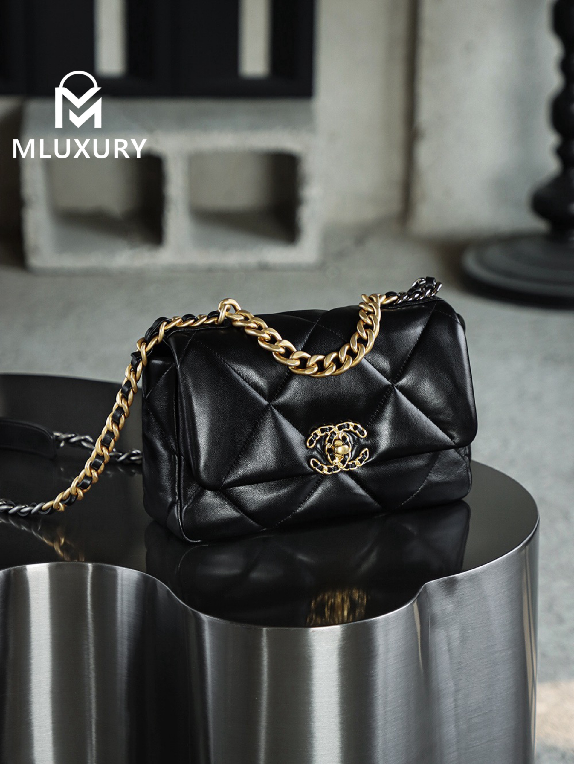 CHANEL 19Bag Small, Black with Gold Buckle