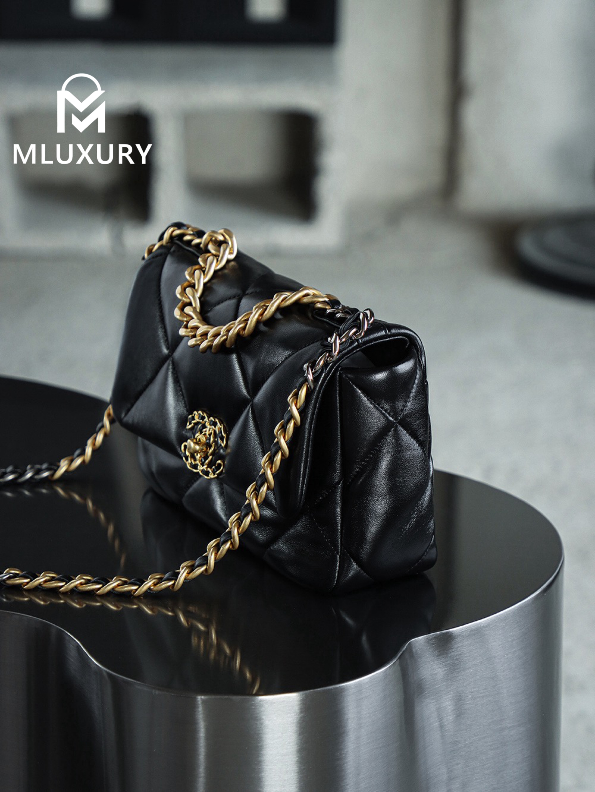 CHANEL 19Bag Small, Black with Gold Buckle