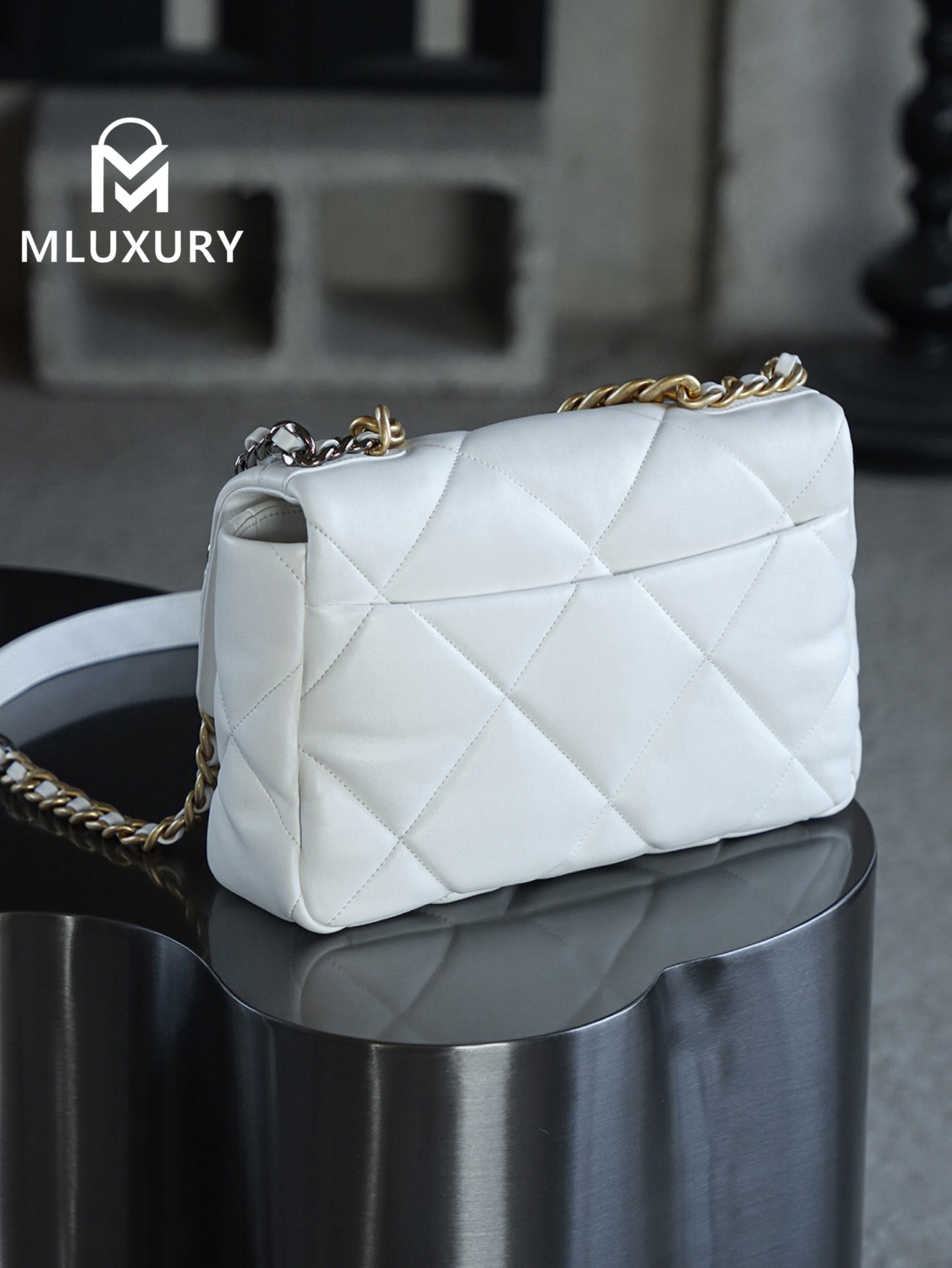 CHANEL 19bag Small, White with Gold Hardware